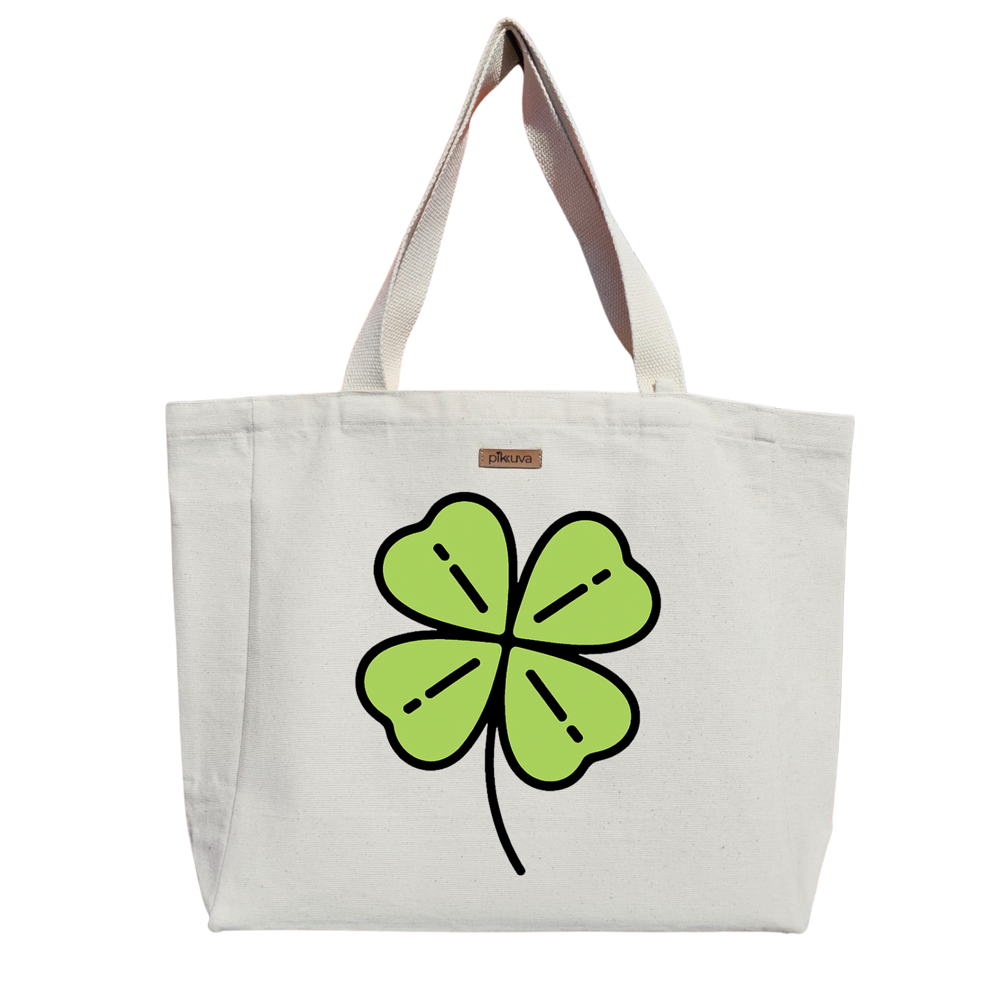 Natural Canvas Tote Bag, Natural Handle, White Velcro, Water Bottle Holder — 20x24