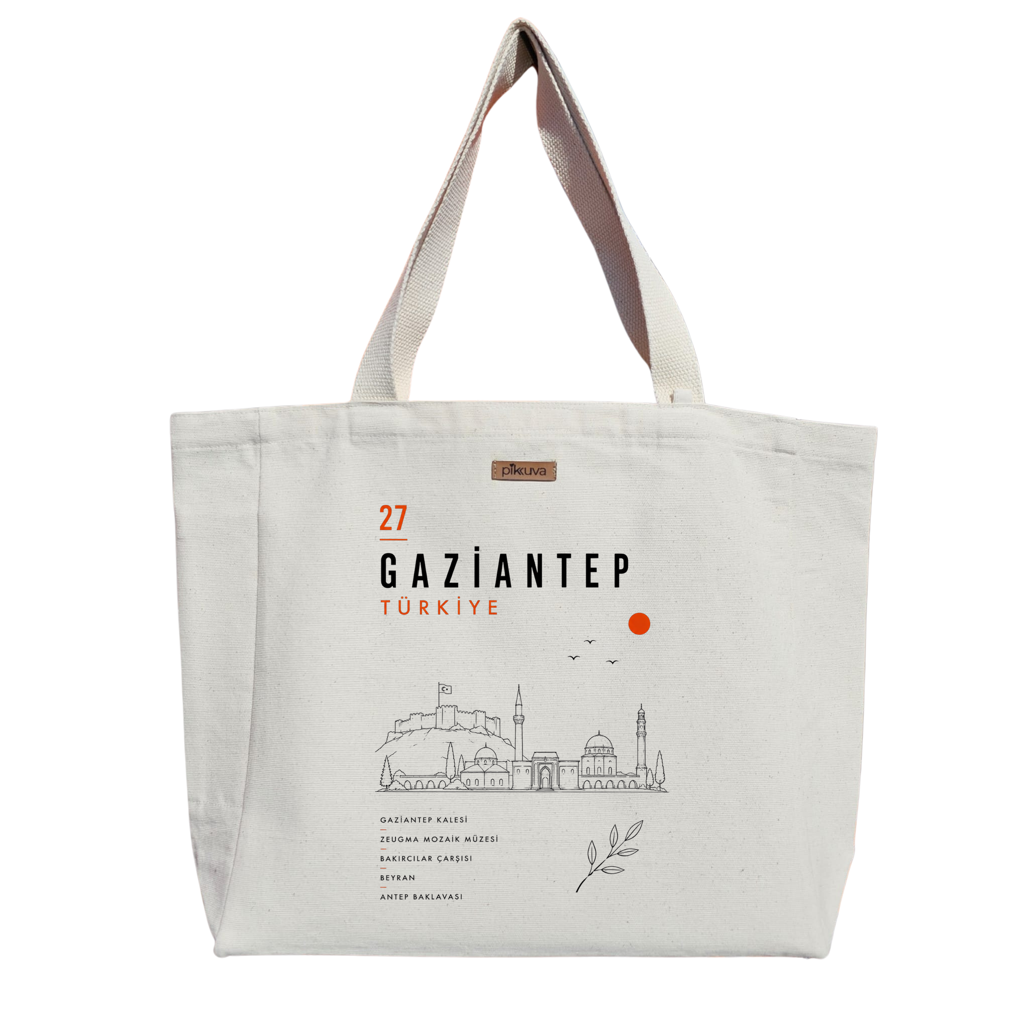 Natural Canvas Tote Bag, Natural Handle, White Velcro, Water Bottle Holder — 20x24