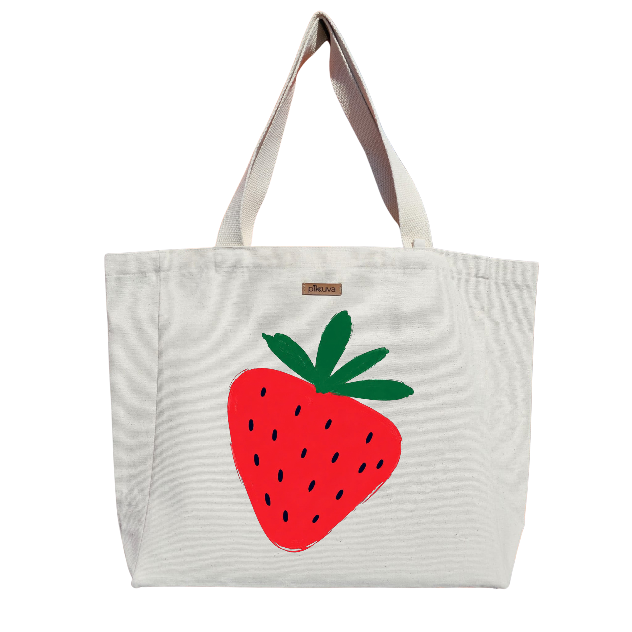Natural Canvas Tote Bag, Natural Handle, White Velcro, Water Bottle Holder — 20x24