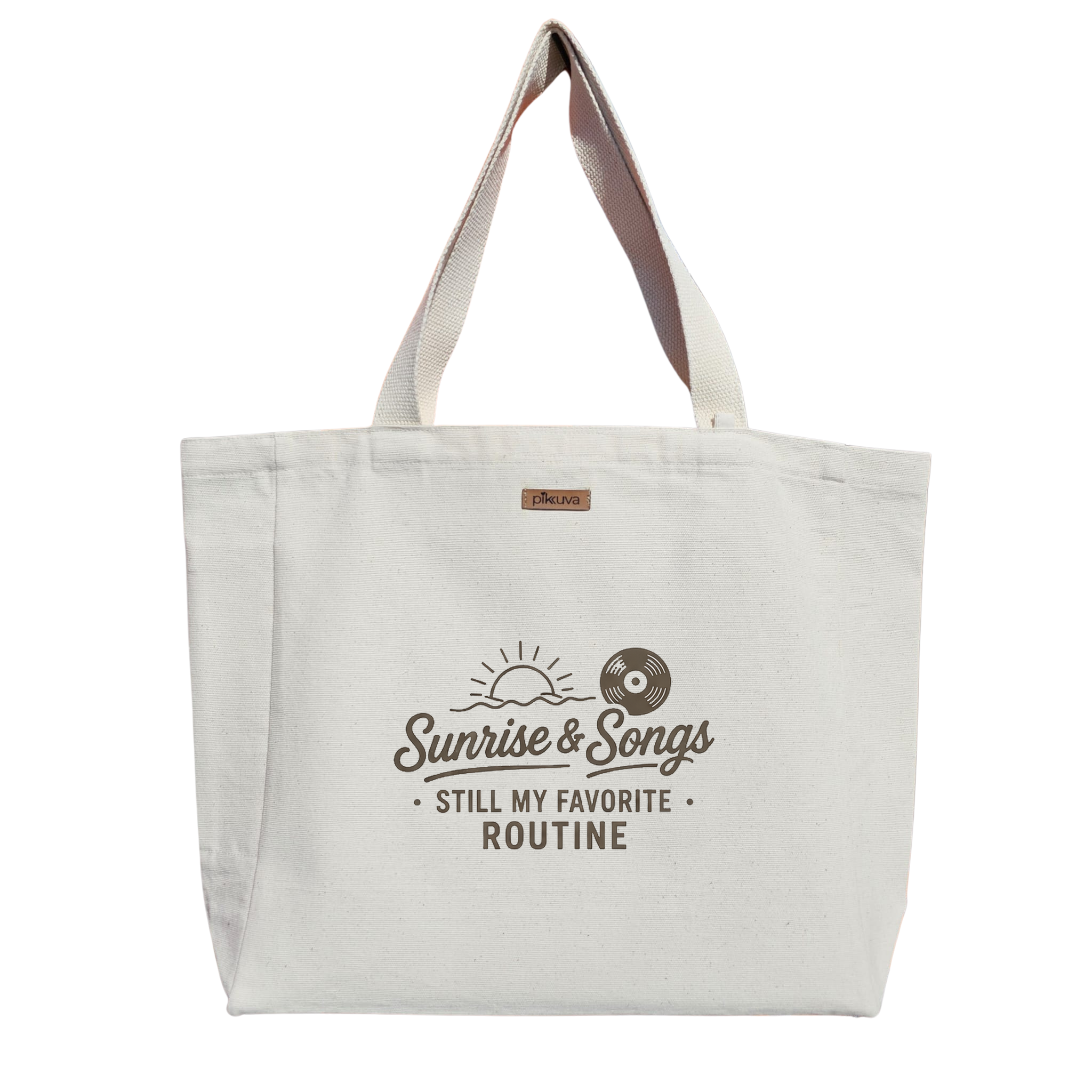 Natural Canvas Tote Bag, Natural Handle, White Velcro, Water Bottle Holder