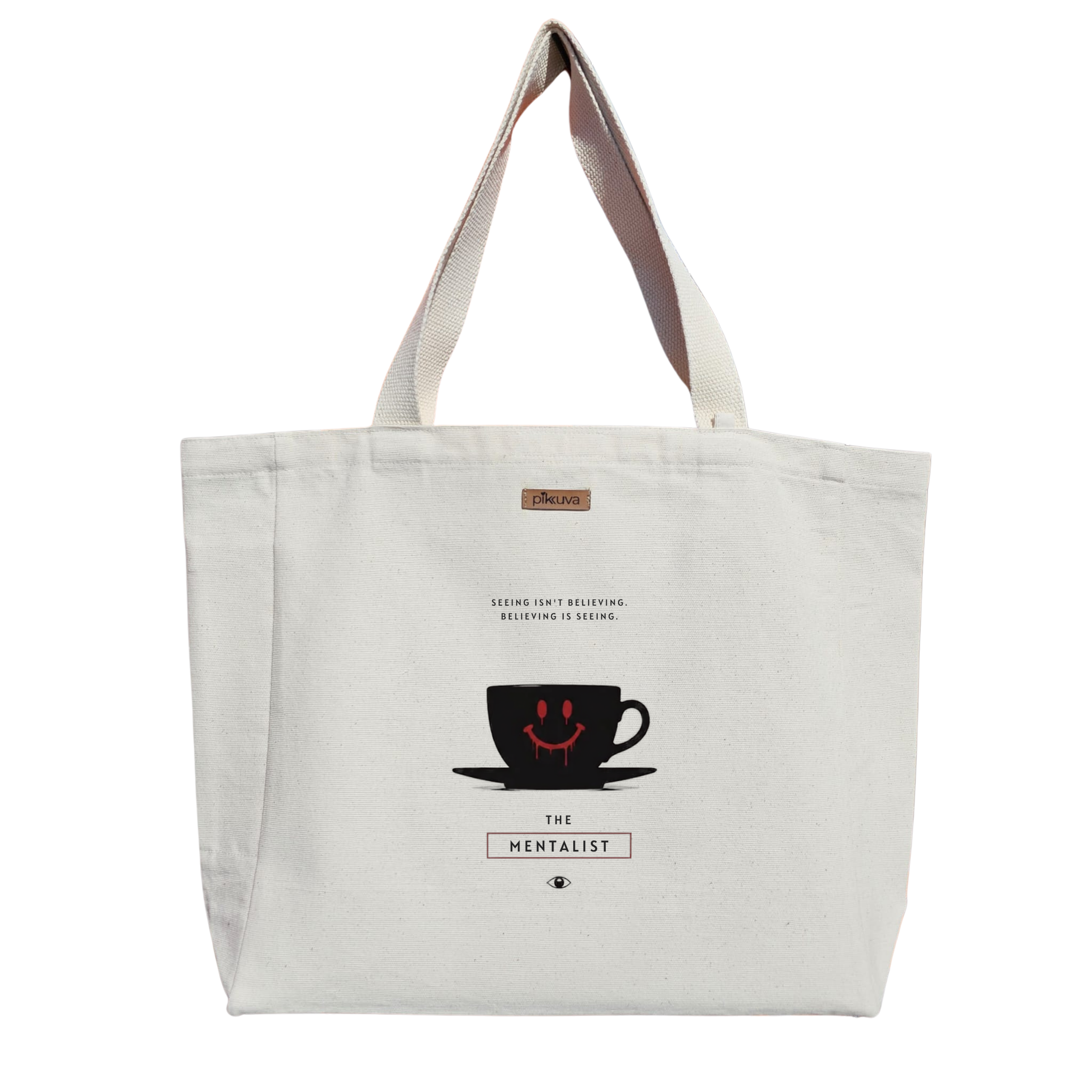 Natural Canvas Tote Bag, Natural Handle, White Velcro, Water Bottle Holder — 12x20