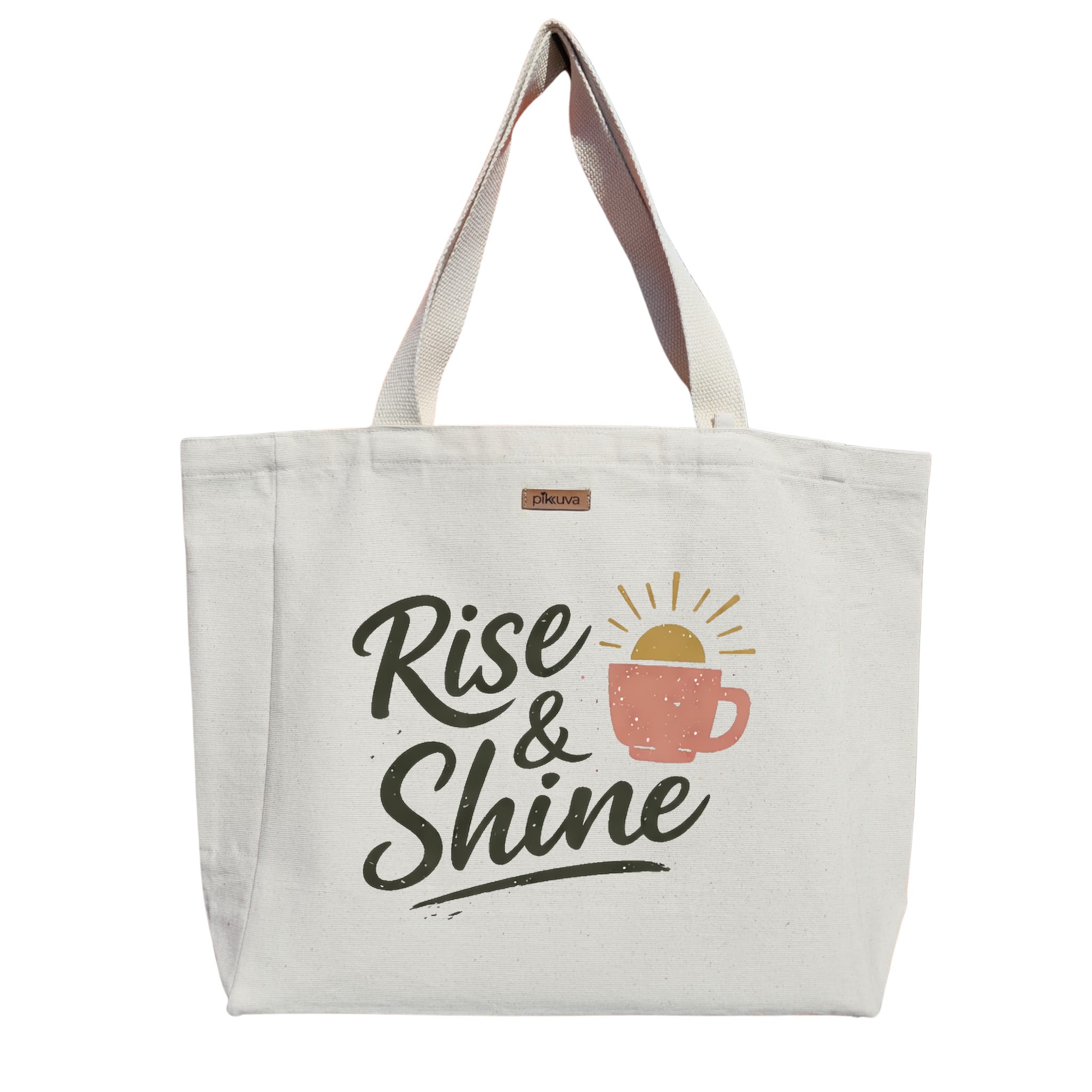 Natural Canvas Tote Bag, Natural Handle, White Velcro, Water Bottle Holder — 24x20