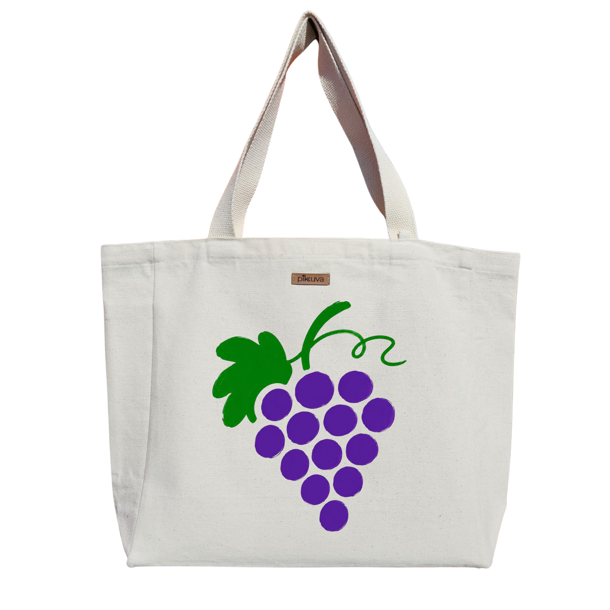 Natural Canvas Tote Bag, Natural Handle, White Velcro, Water Bottle Holder — 20x24