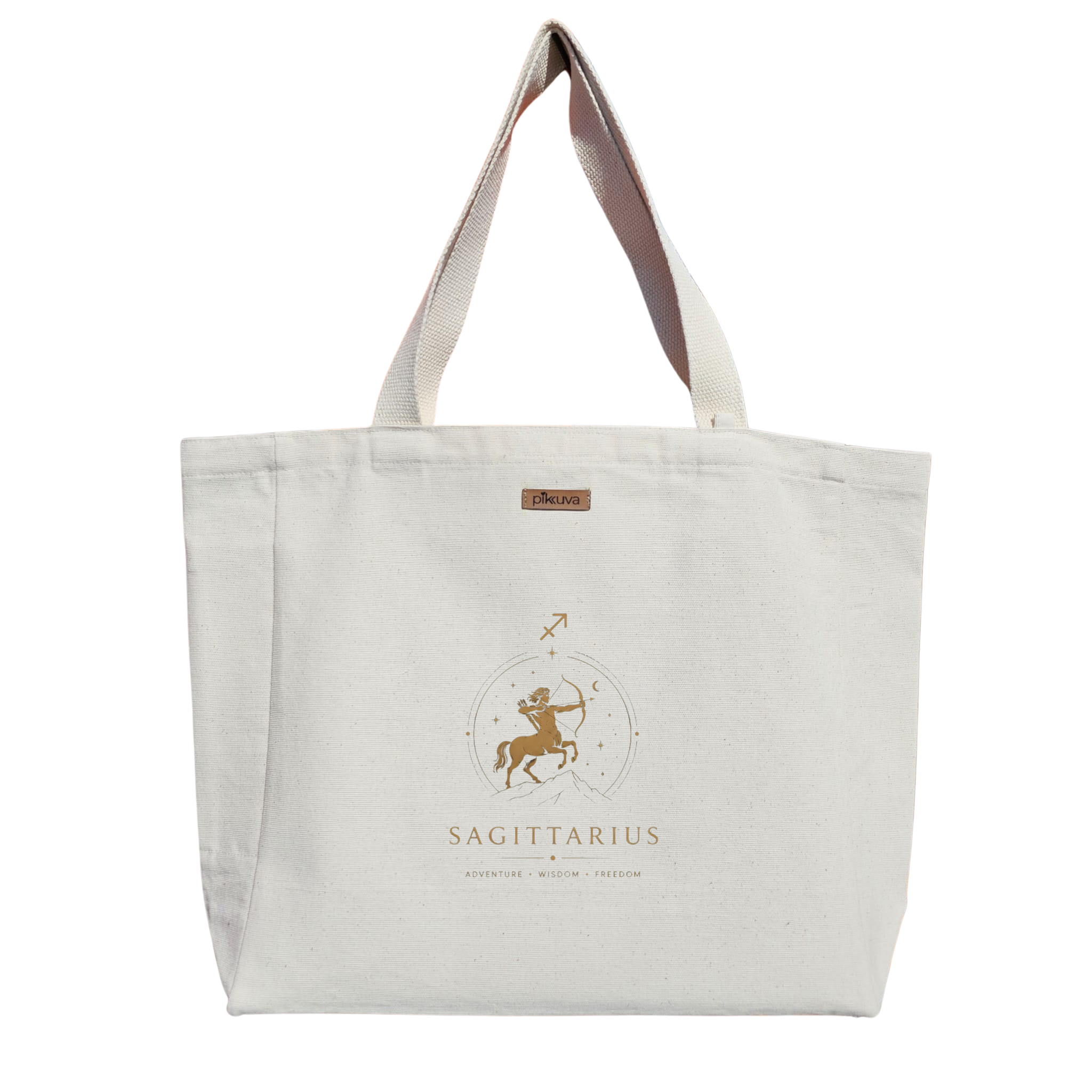 Natural Canvas Tote Bag, Natural Handle, White Velcro, Water Bottle Holder