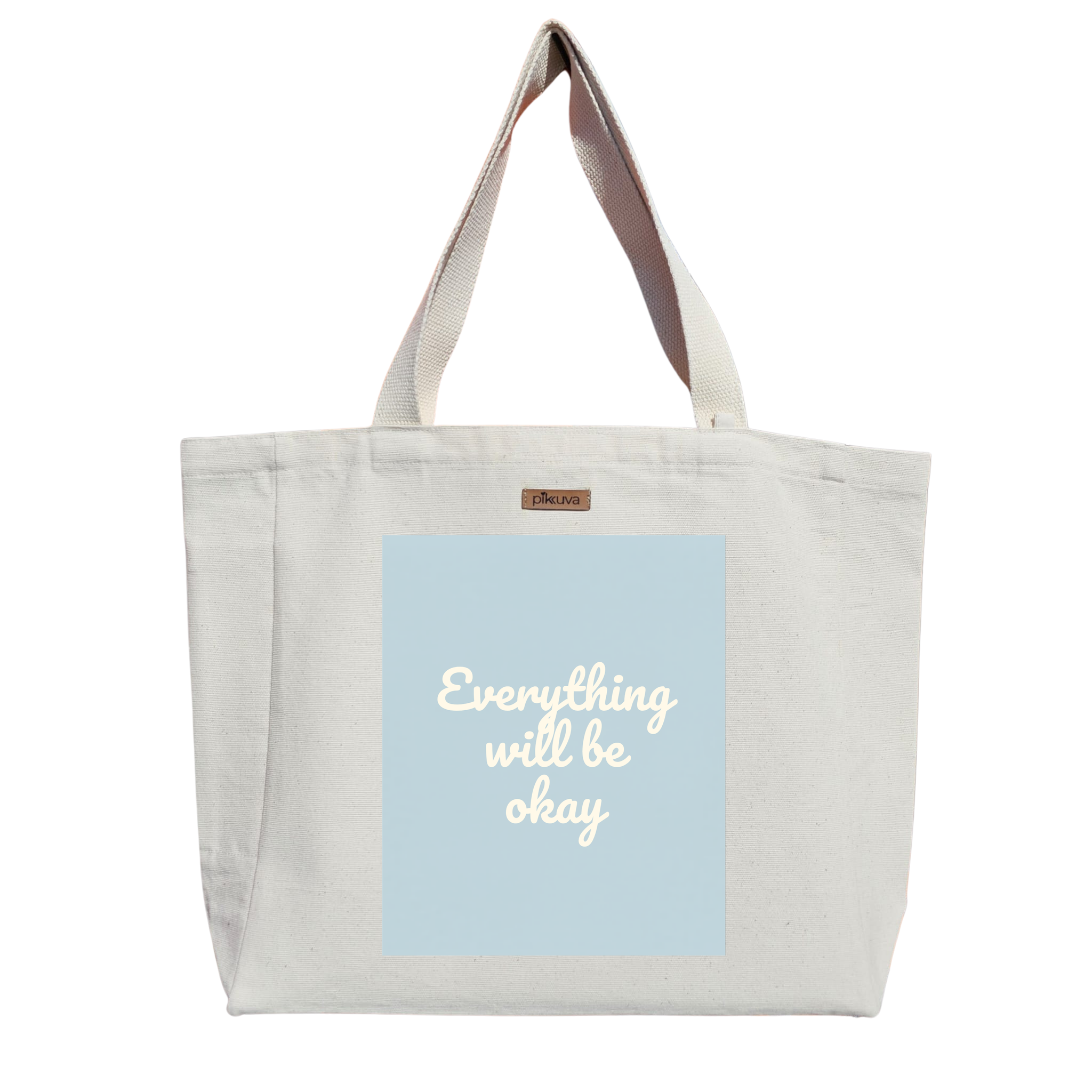 Natural Canvas Tote Bag, Natural Handle, White Velcro, Water Bottle Holder — 20x24