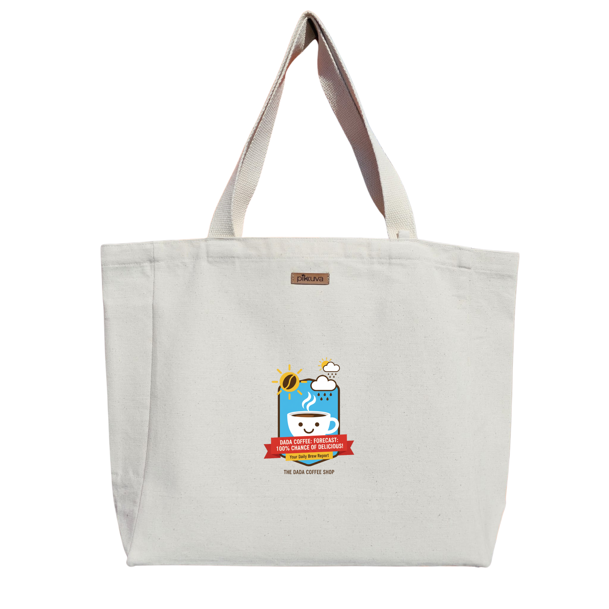 Natural Canvas Tote Bag, Natural Handle, White Velcro, Water Bottle Holder