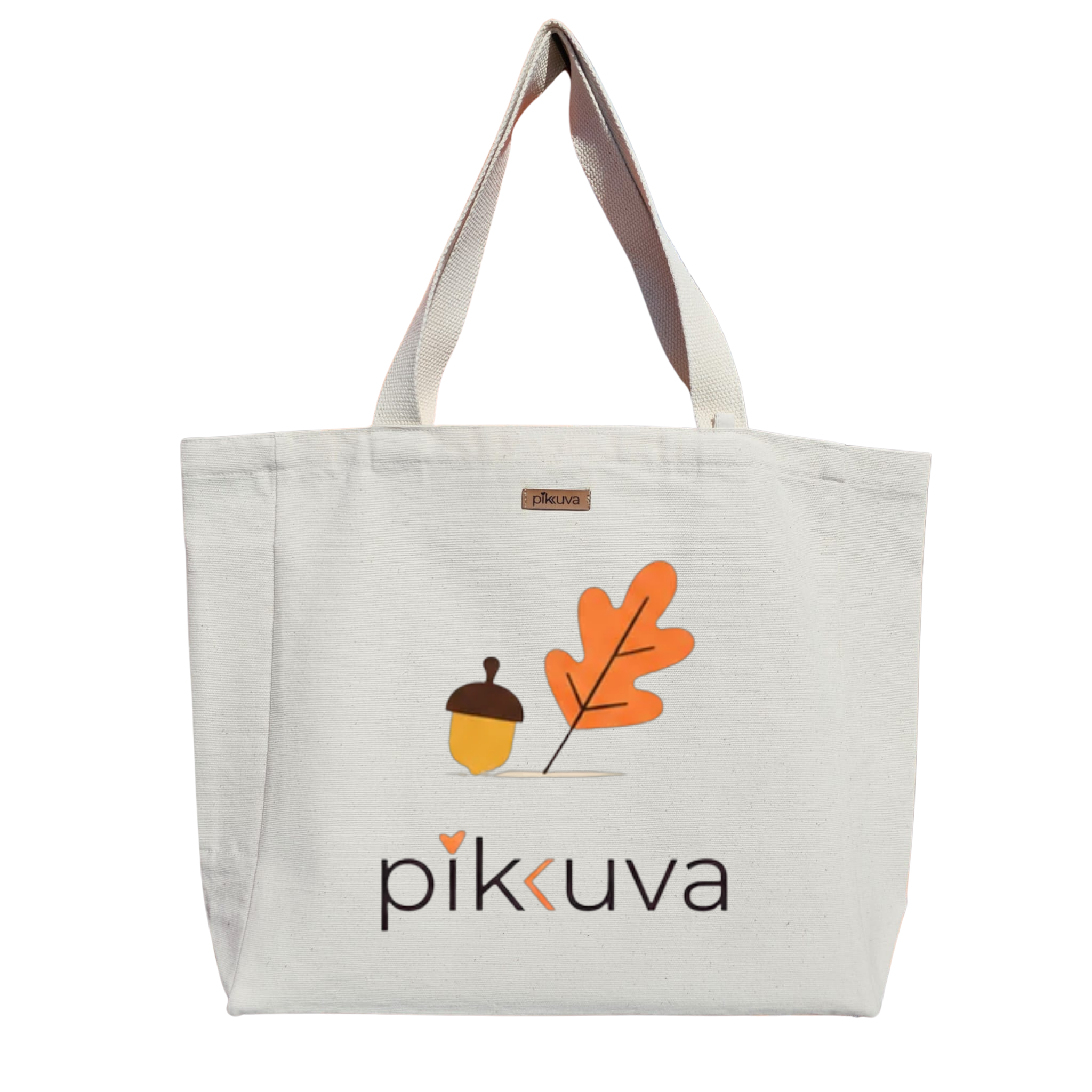 Natural Canvas Tote Bag, Natural Handle, White Velcro, Water Bottle Holder — 20x24
