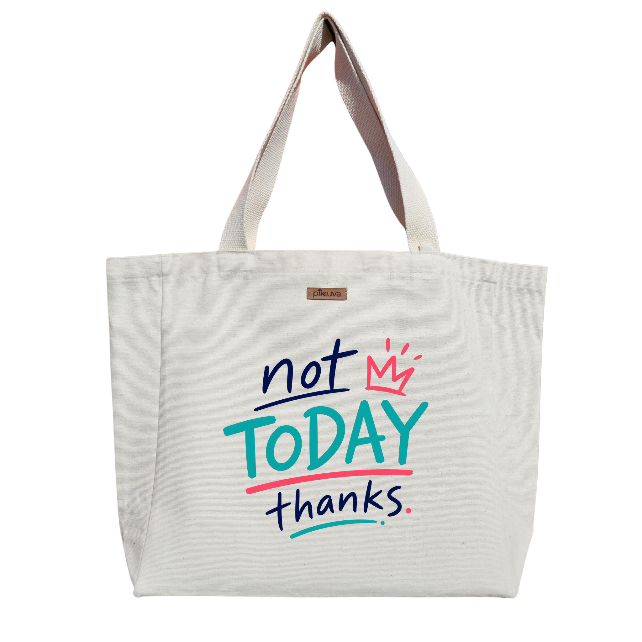 Natural Canvas Tote Bag, Natural Handle, White Velcro, Water Bottle Holder — 20x24