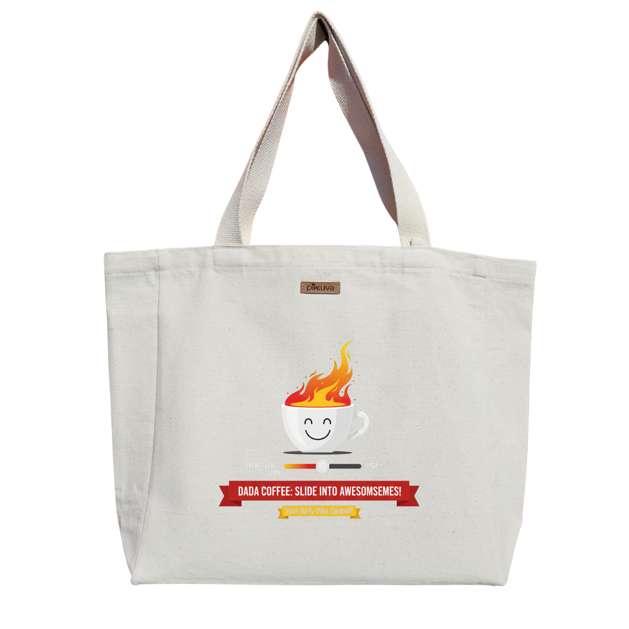 Natural Canvas Tote Bag, Natural Handle, White Velcro, Water Bottle Holder — 20x24