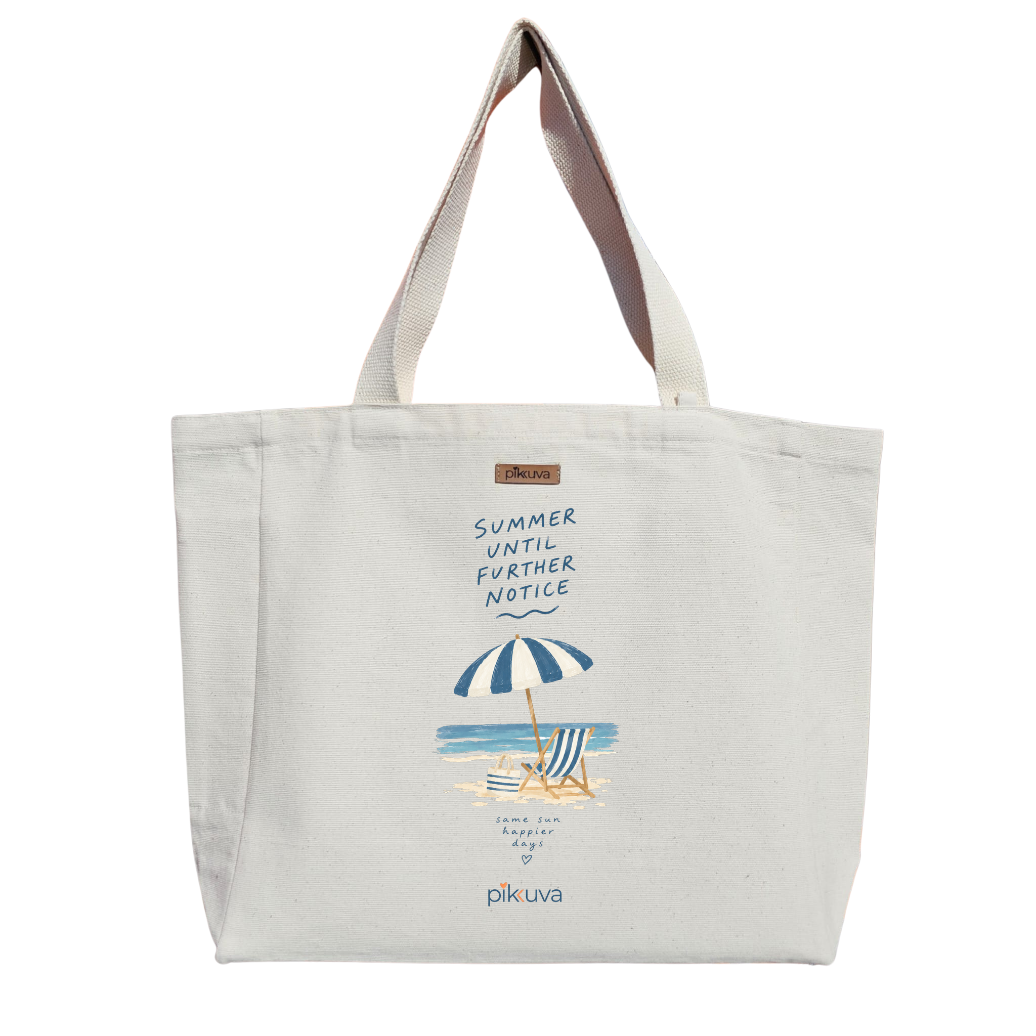 Natural Canvas Tote Bag, Natural Handle, White Velcro, Water Bottle Holder — 20x24