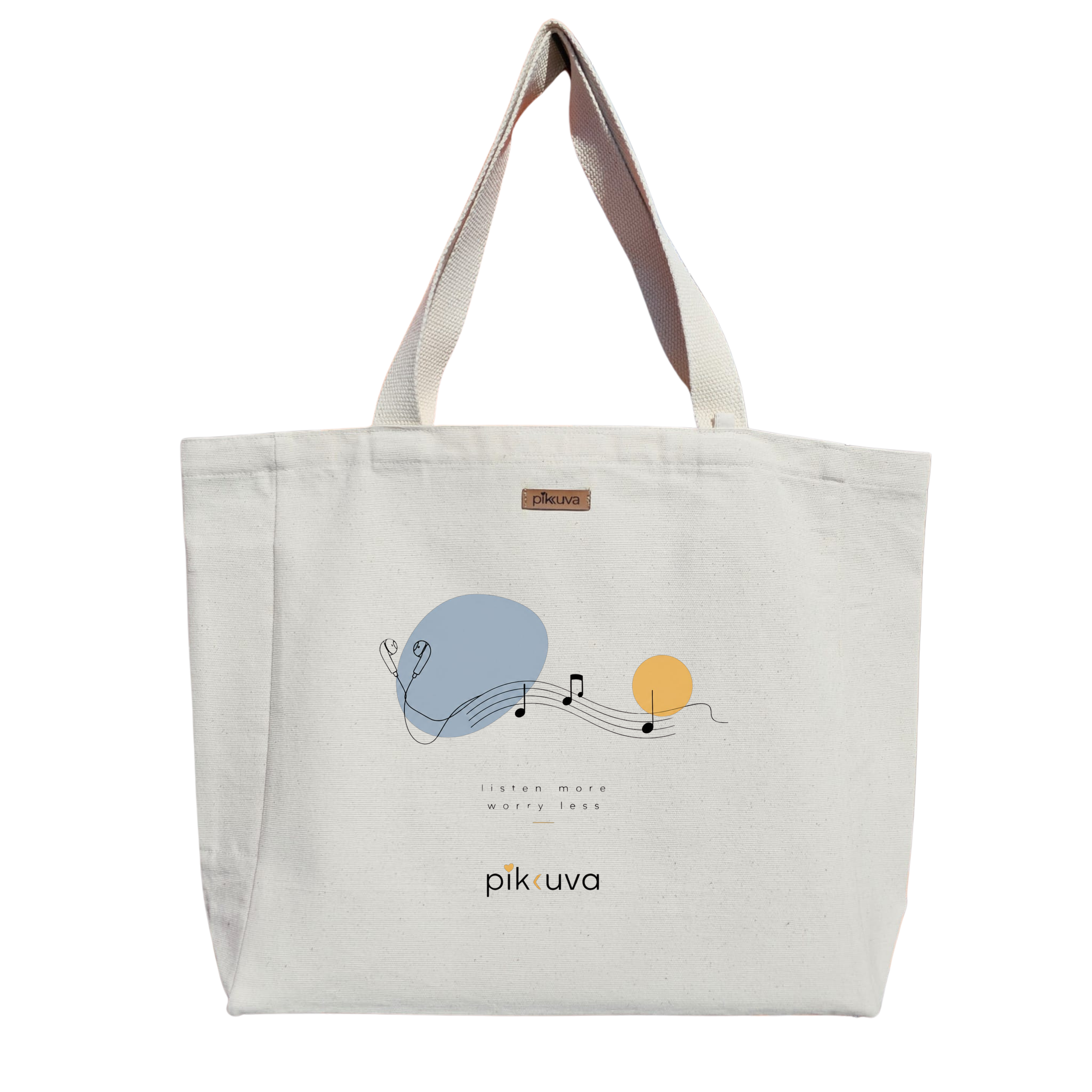 Natural Canvas Tote Bag, Natural Handle, White Velcro, Water Bottle Holder — 20x24