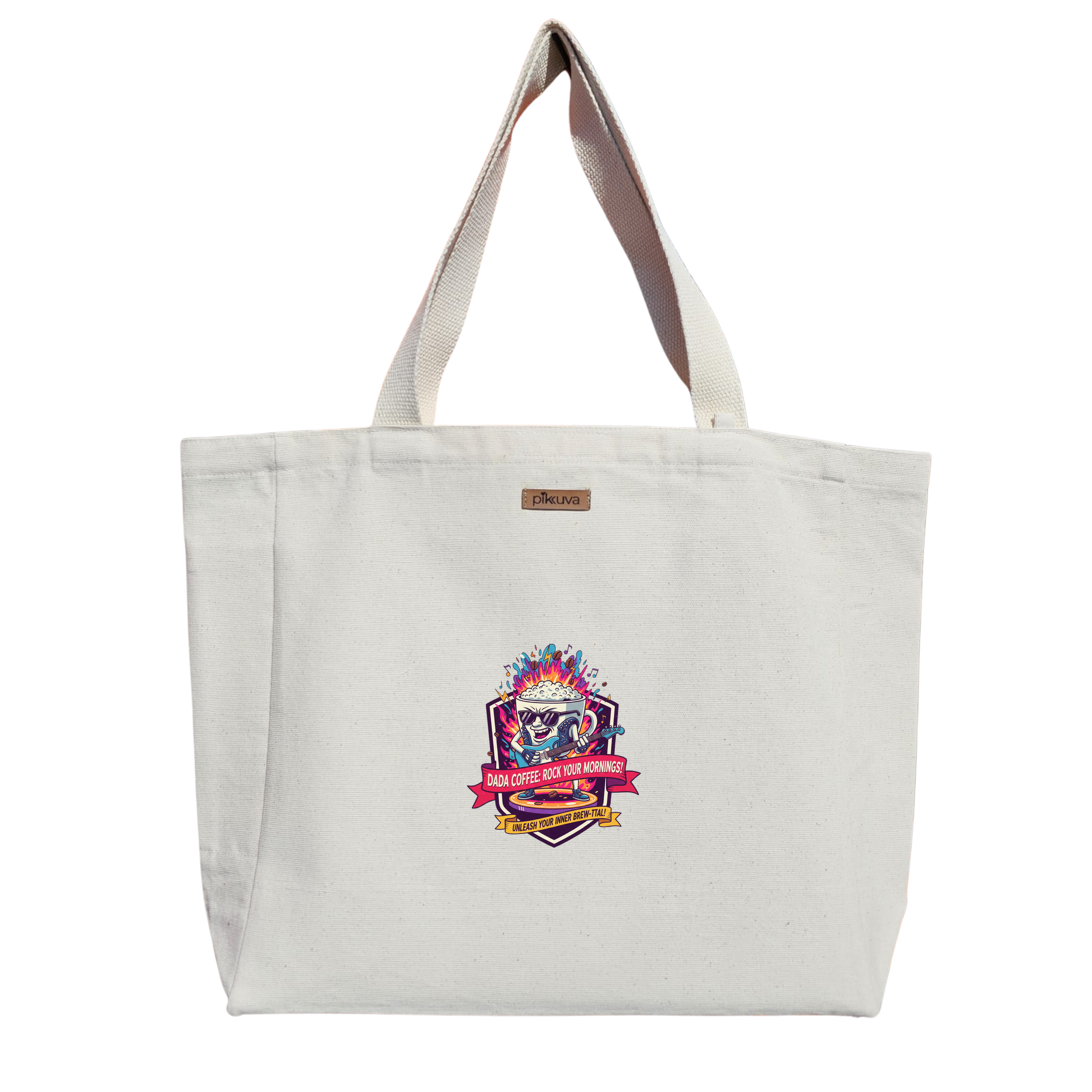 Natural Canvas Tote Bag, Natural Handle, White Velcro, Water Bottle Holder