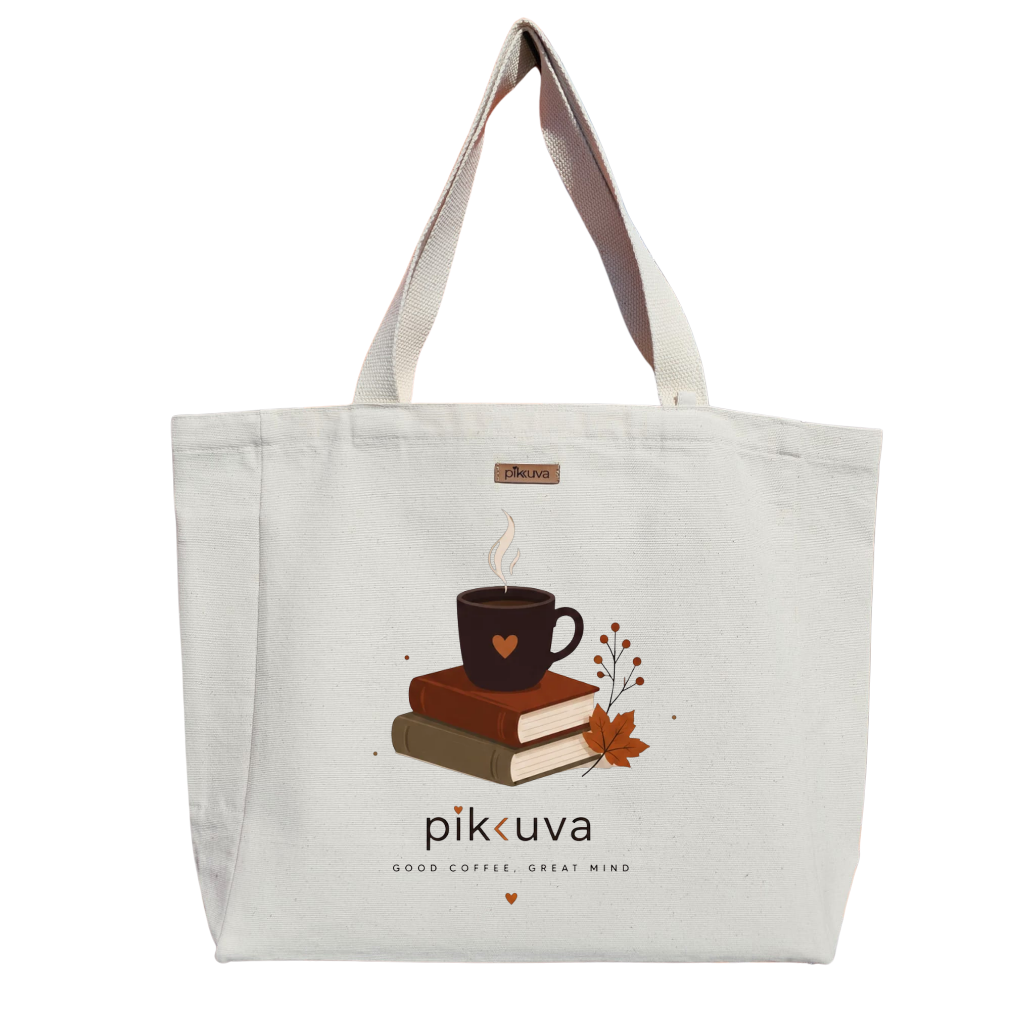 Natural Canvas Tote Bag, Natural Handle, White Velcro, Water Bottle Holder — 20x24