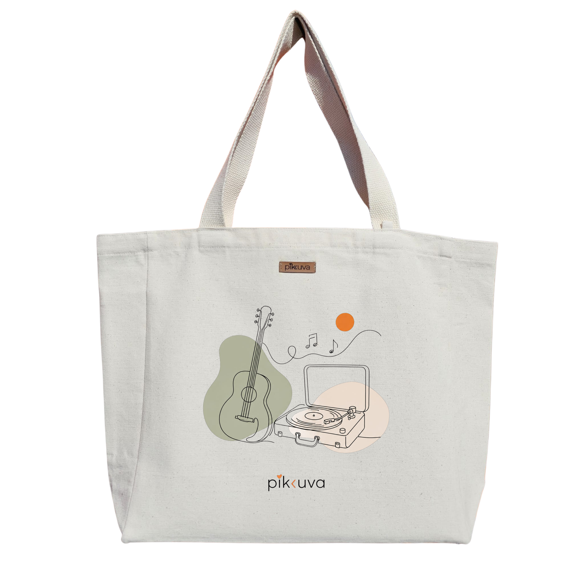 Natural Canvas Tote Bag, Natural Handle, White Velcro, Water Bottle Holder — 20x24