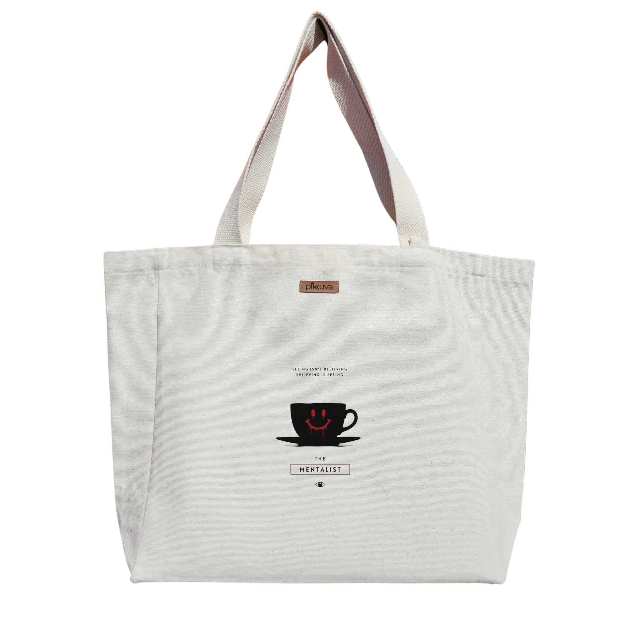 Natural Canvas Tote Bag, Natural Handle, White Velcro, Water Bottle Holder