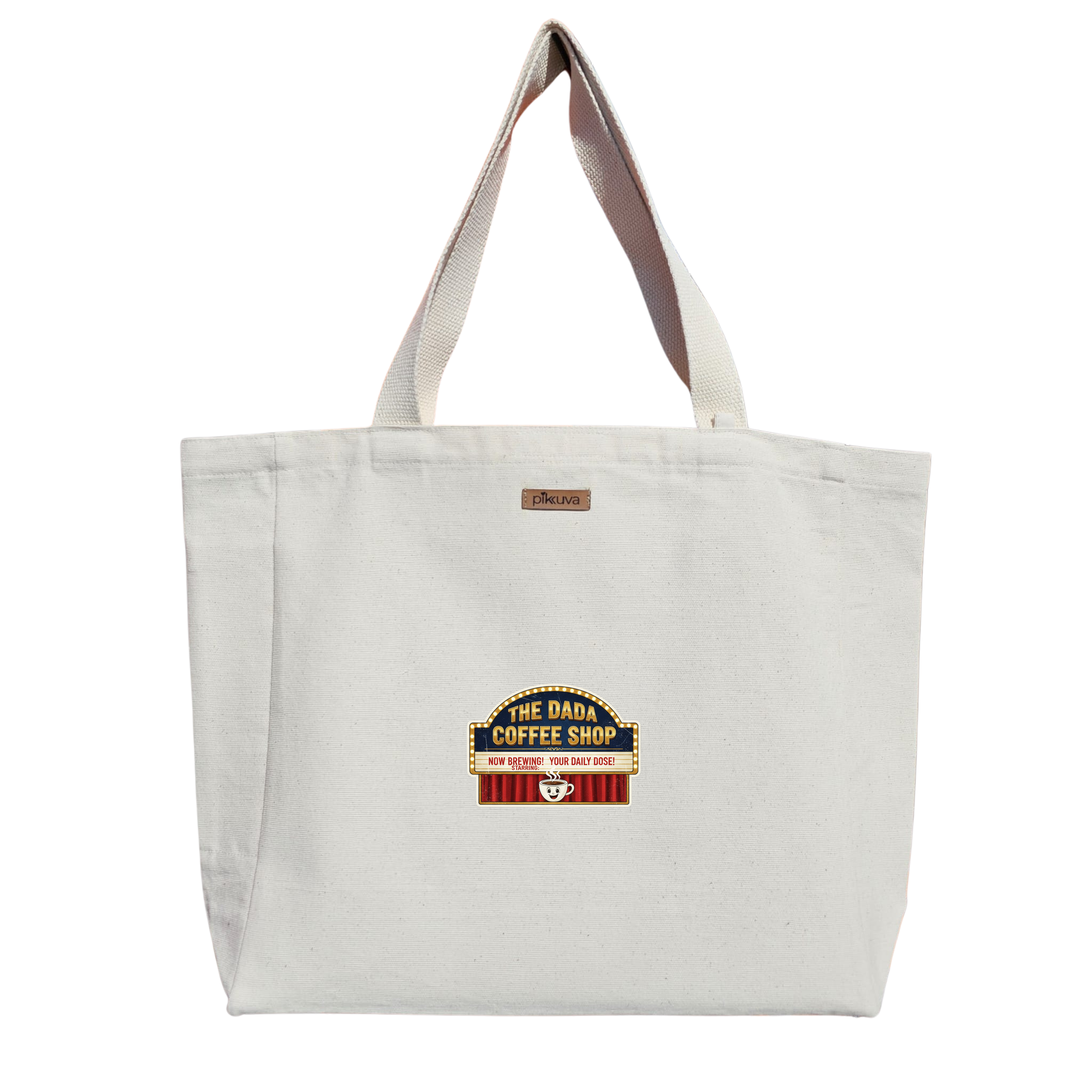 Natural Canvas Tote Bag, Natural Handle, White Velcro, Water Bottle Holder