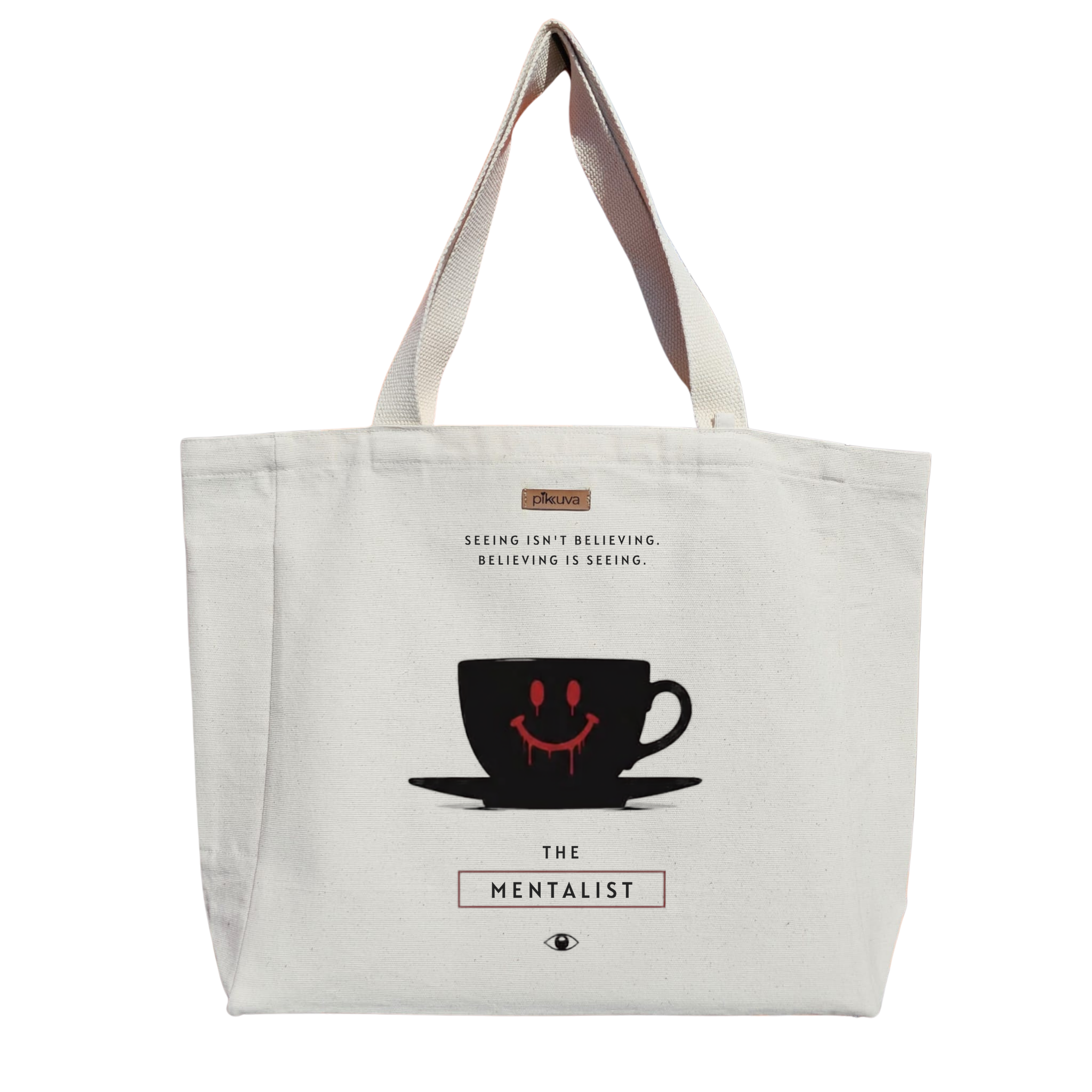 Natural Canvas Tote Bag, Natural Handle, White Velcro, Water Bottle Holder — 20x24