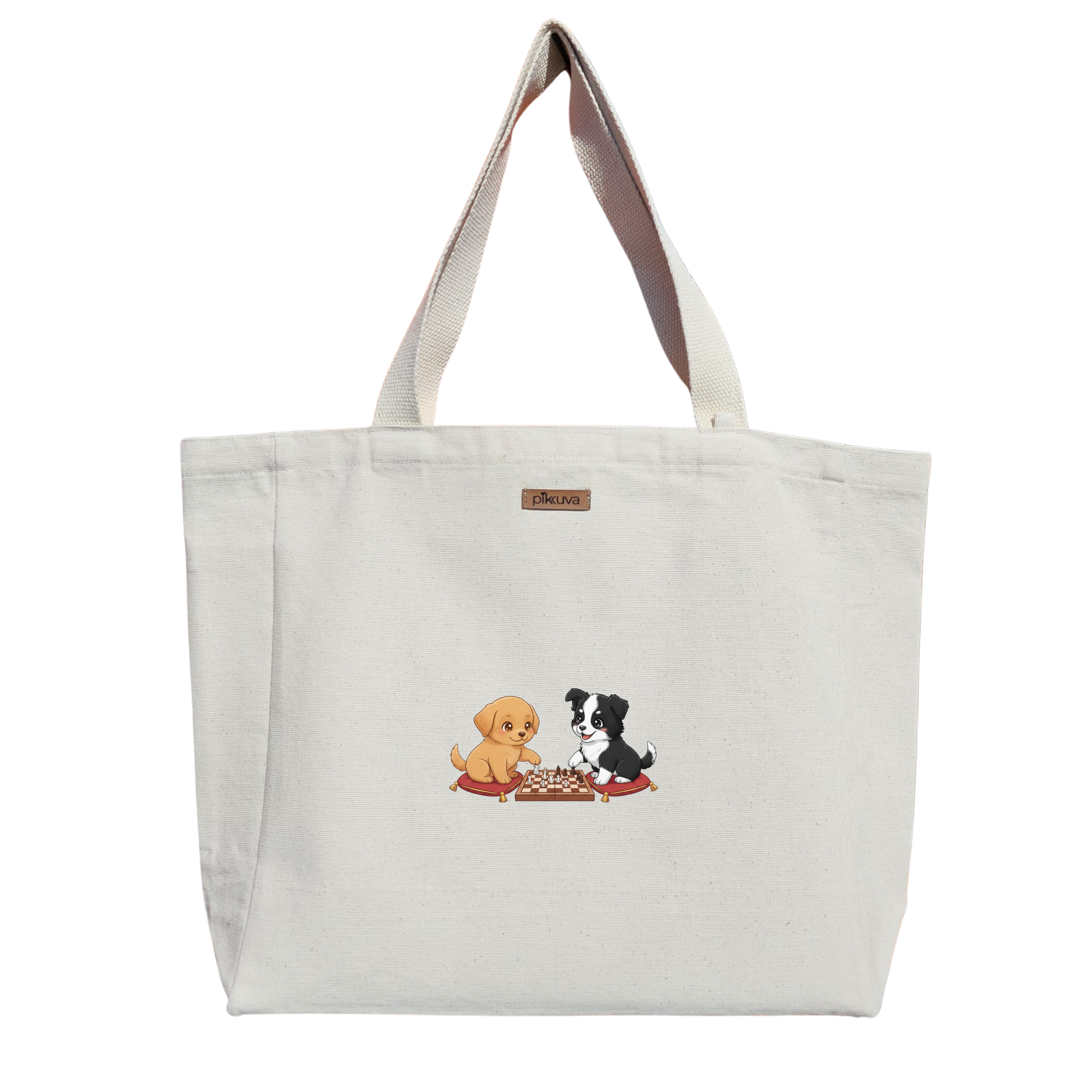 Natural Canvas Tote Bag, Natural Handle, White Velcro, Water Bottle Holder — 12x20