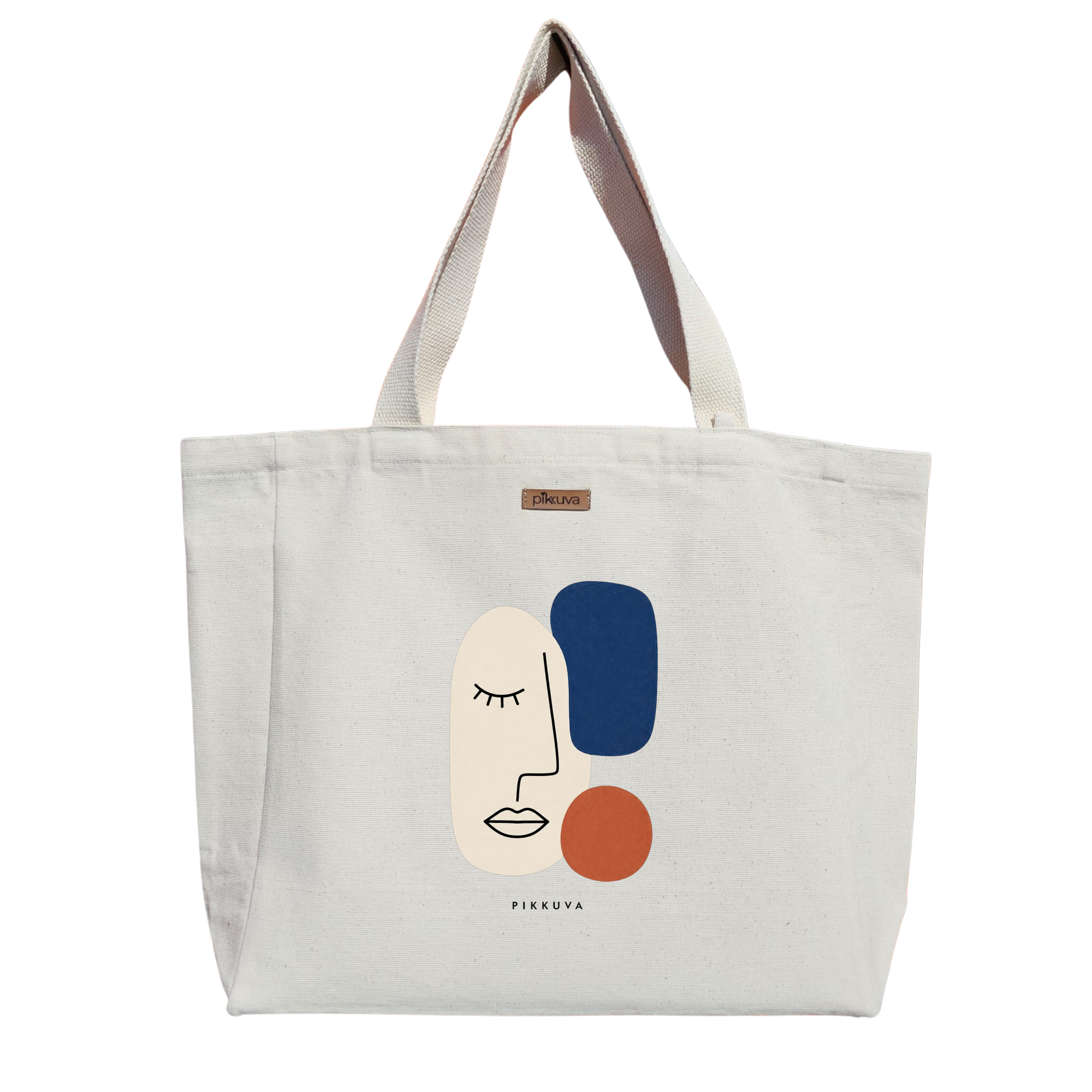 Natural Canvas Tote Bag, Natural Handle, White Velcro, Water Bottle Holder — 12x20