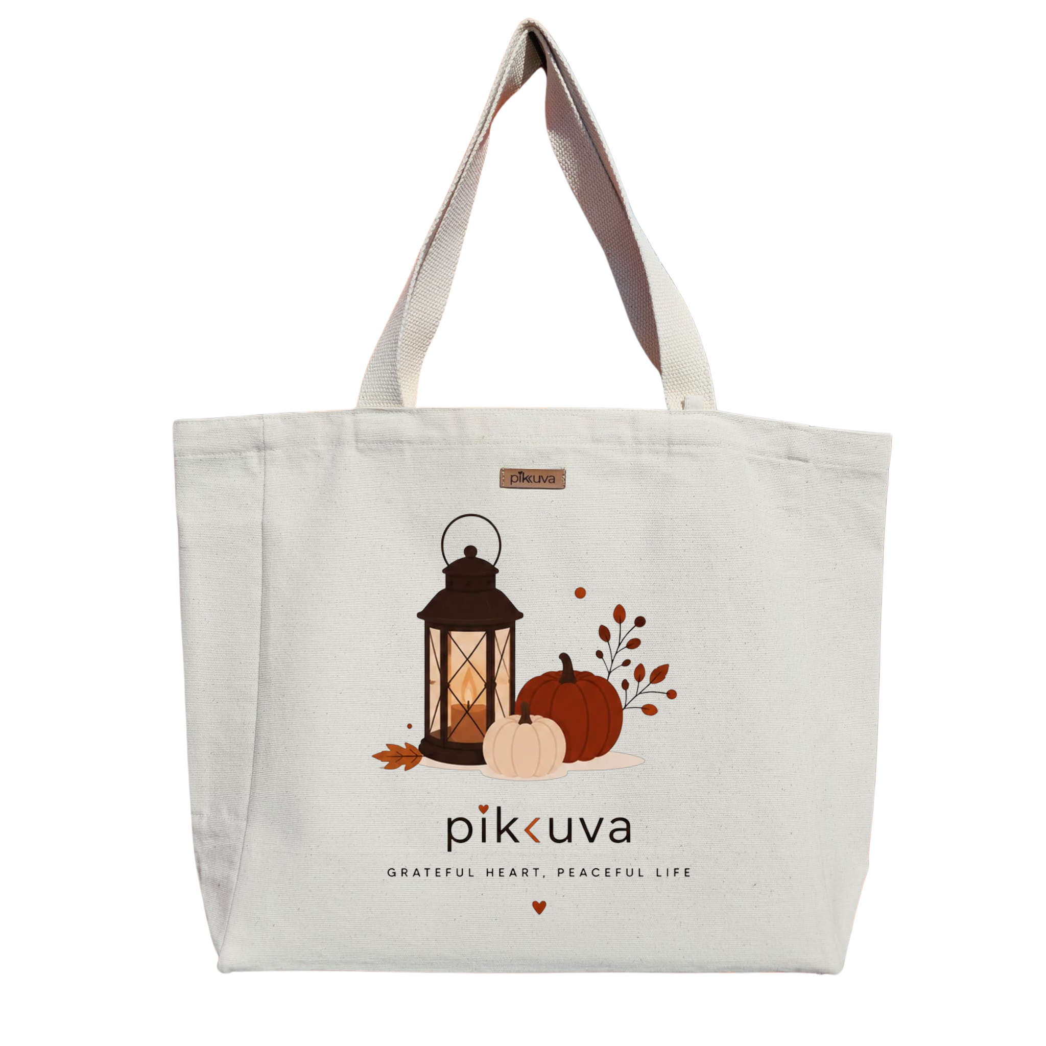 Natural Canvas Tote Bag, Natural Handle, White Velcro, Water Bottle Holder — 20x24