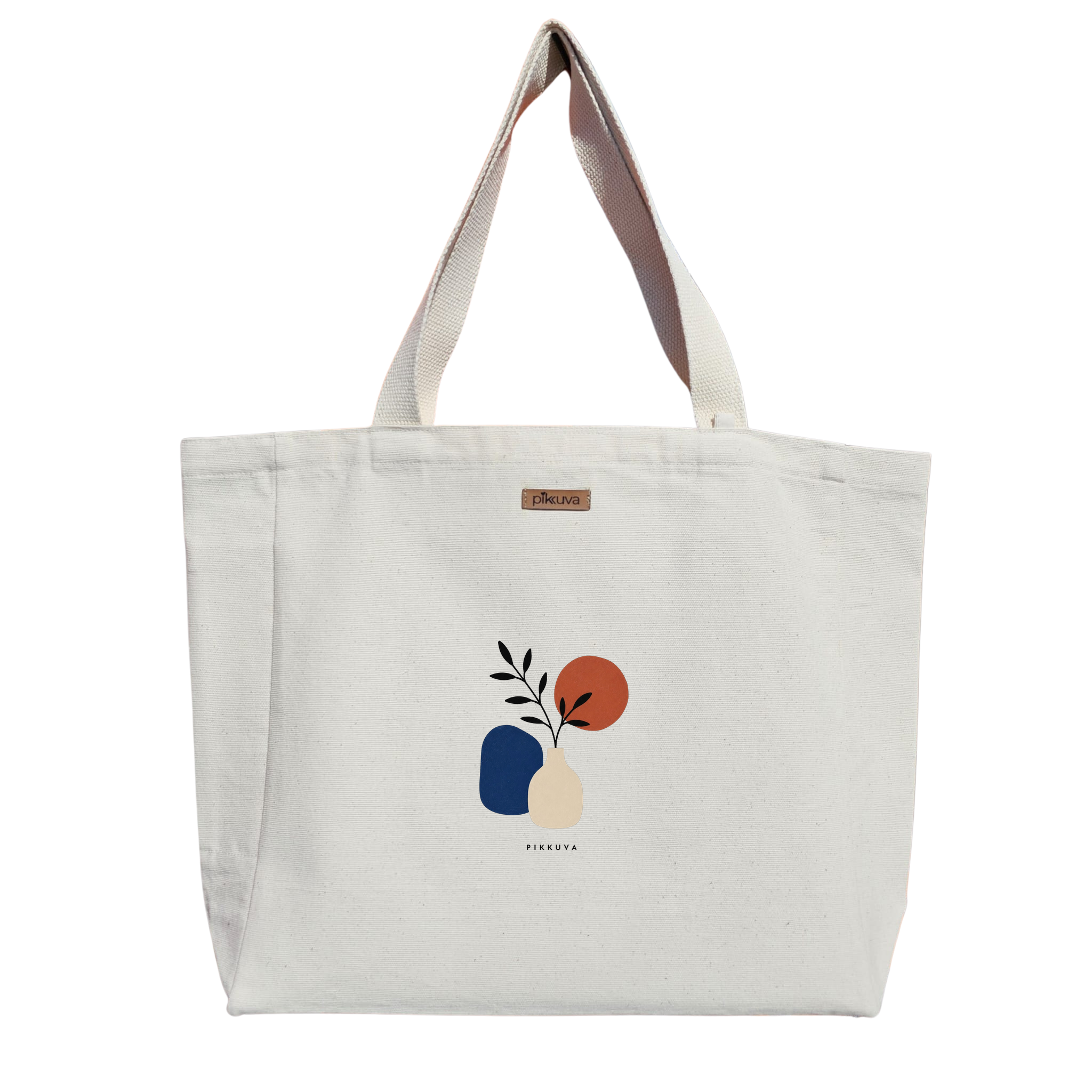 Natural Canvas Tote Bag, Natural Handle, White Velcro, Water Bottle Holder