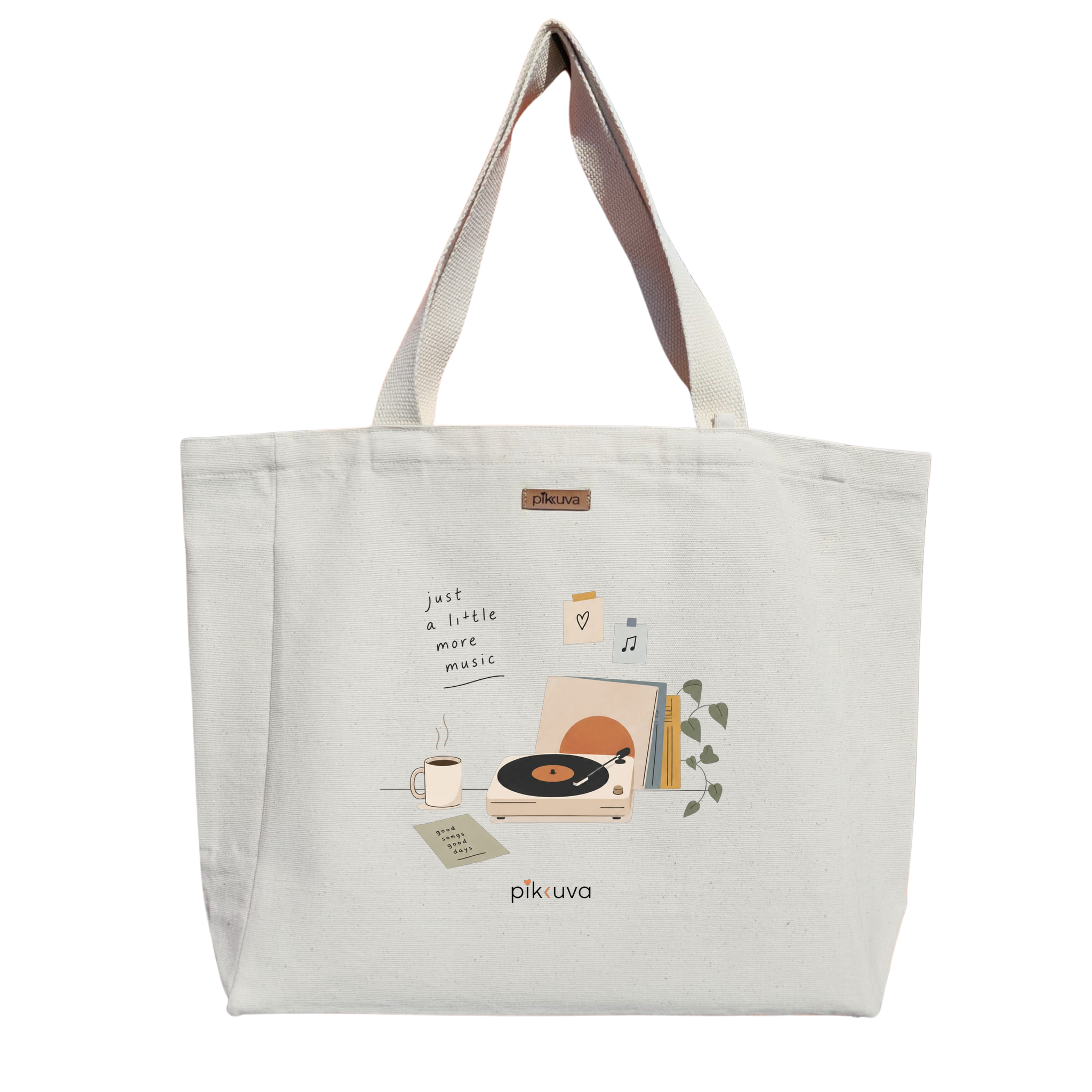 Natural Canvas Tote Bag, Natural Handle, White Velcro, Water Bottle Holder — 20x24