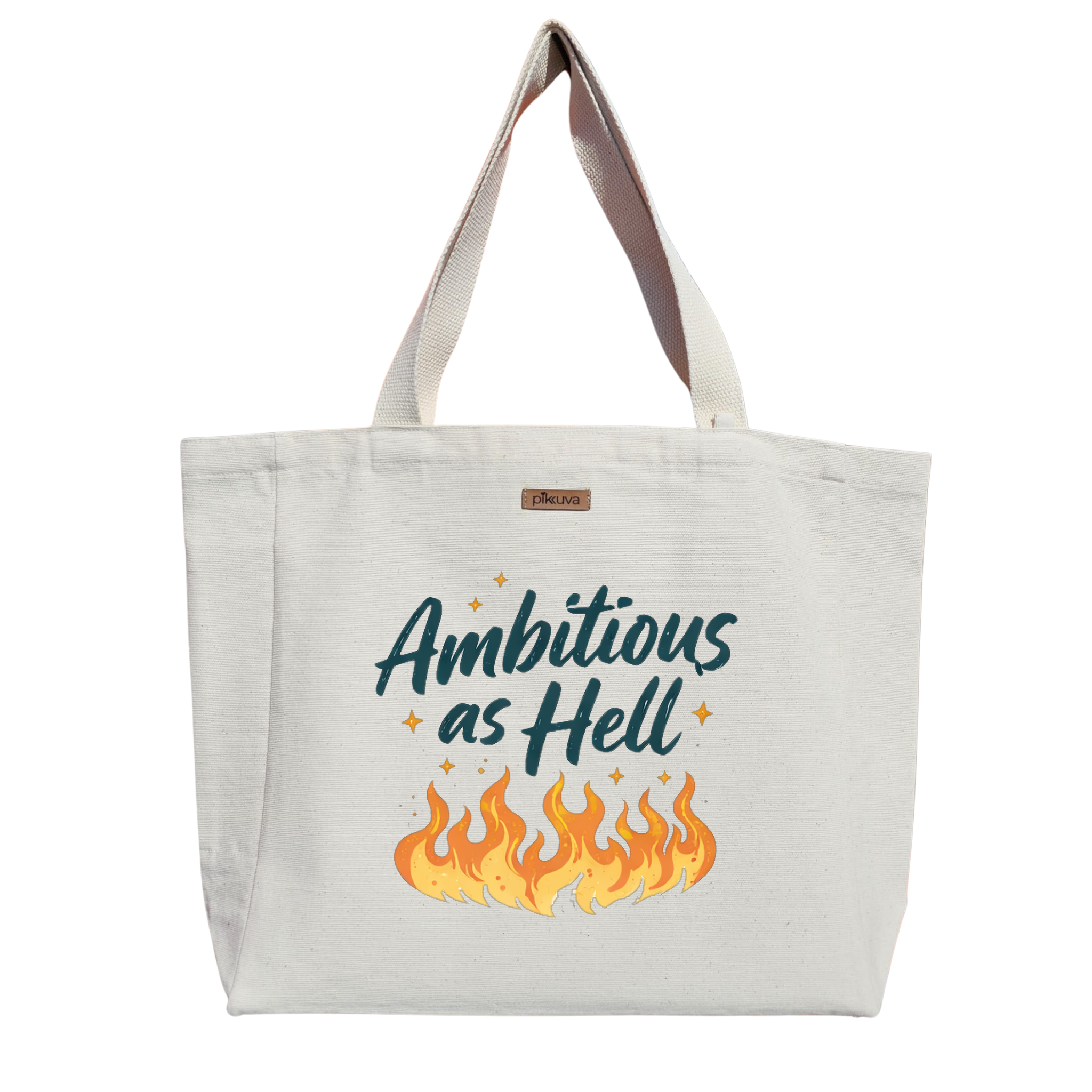 Natural Canvas Tote Bag, Natural Handle, White Velcro, Water Bottle Holder — 24x20
