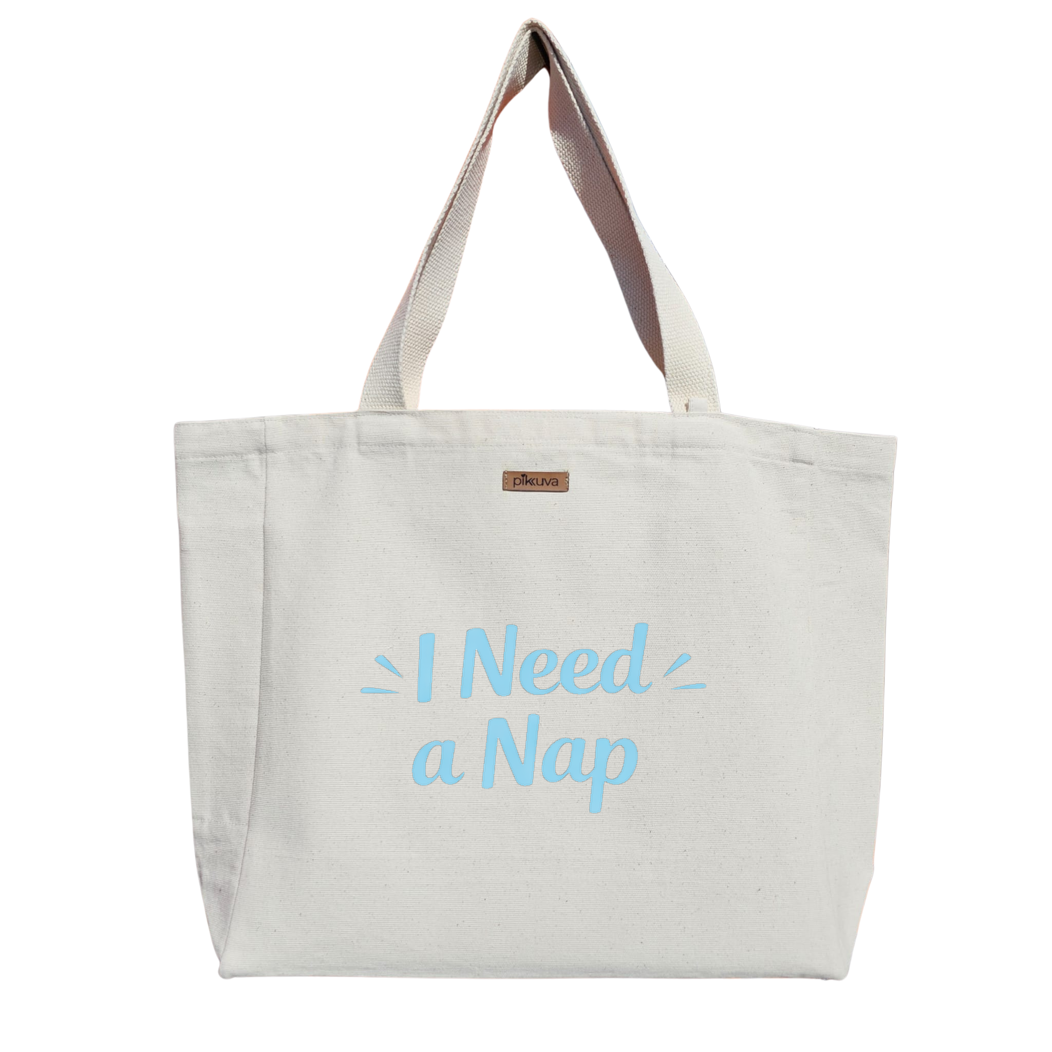 Natural Canvas Tote Bag, Natural Handle, White Velcro, Water Bottle Holder — 20x12