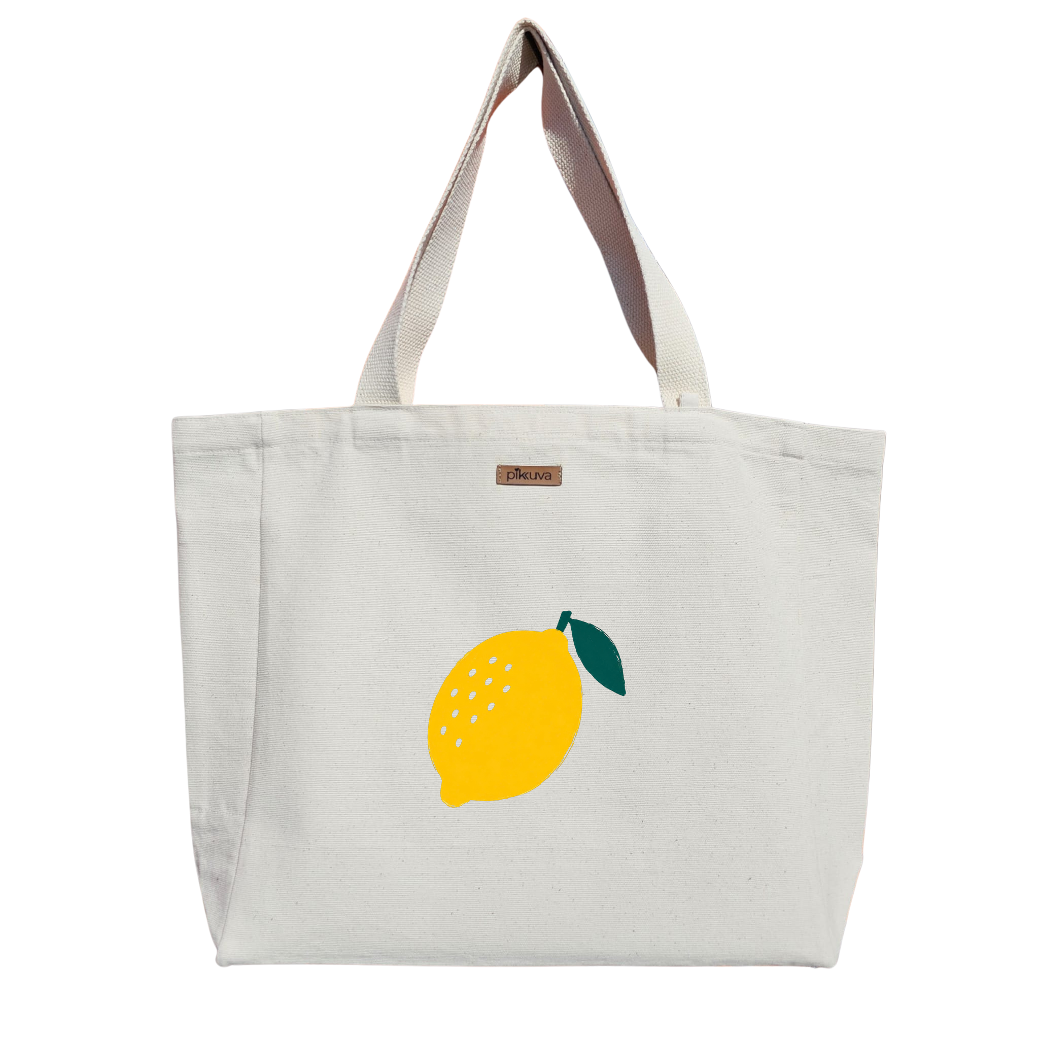 Natural Canvas Tote Bag, Natural Handle, White Velcro, Water Bottle Holder — 12x20
