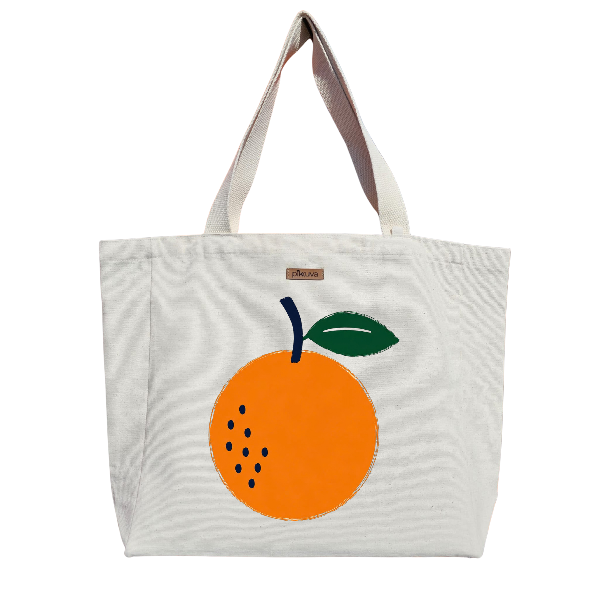 Natural Canvas Tote Bag, Natural Handle, White Velcro, Water Bottle Holder — 20x24