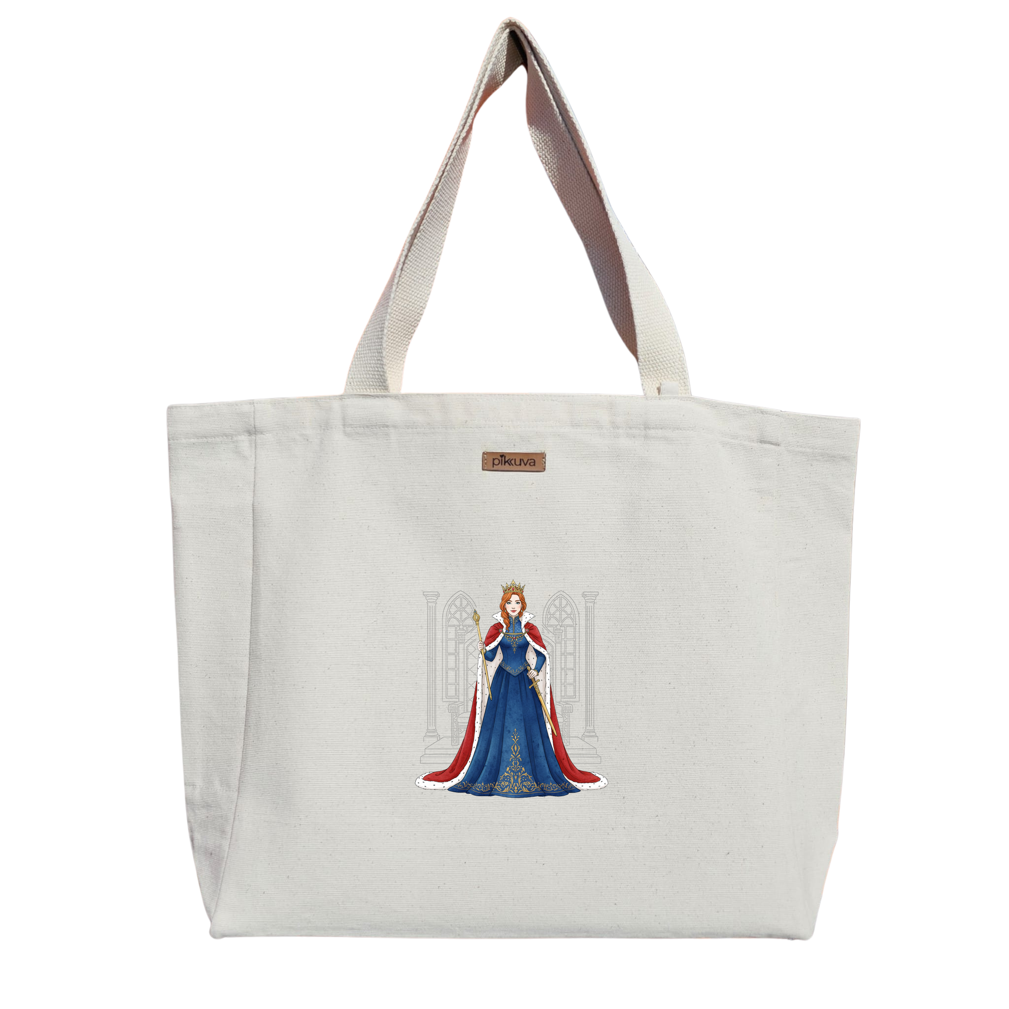 Natural Canvas Tote Bag, Natural Handle, White Velcro, Water Bottle Holder — 12x20