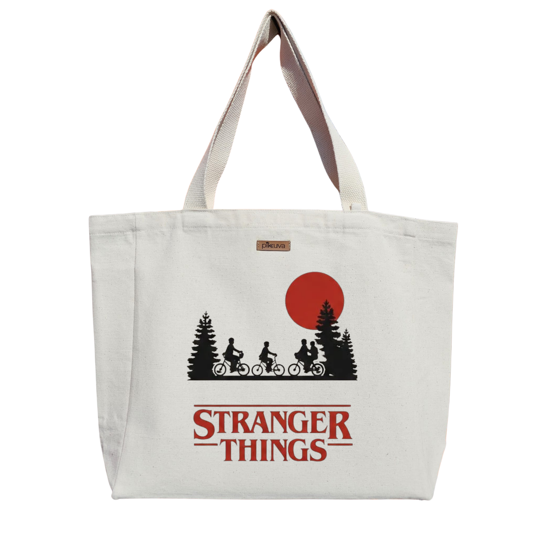Natural Canvas Tote Bag, Natural Handle, White Velcro, Water Bottle Holder — 20x24