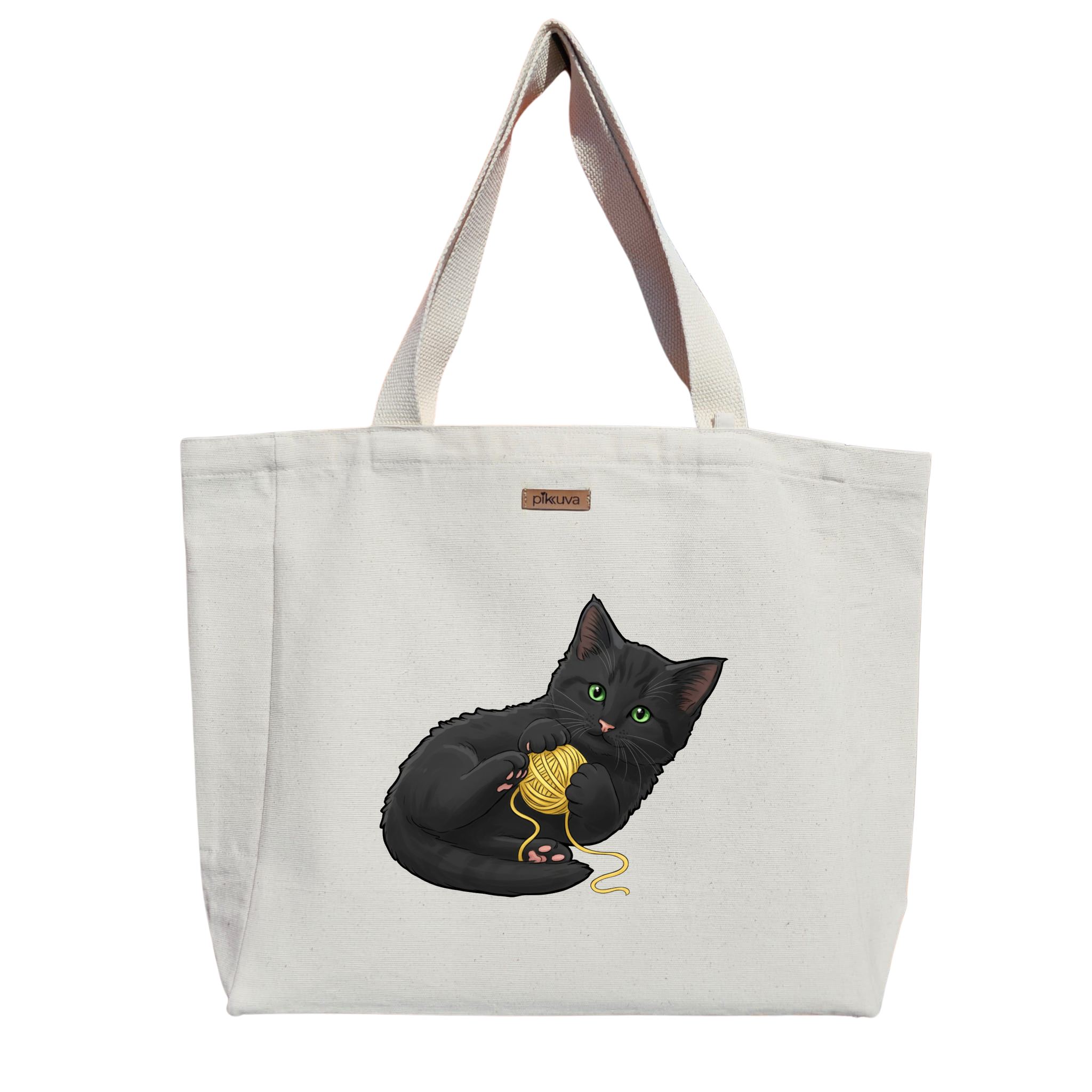 Natural Canvas Tote Bag, Natural Handle, White Velcro, Water Bottle Holder — 20x24