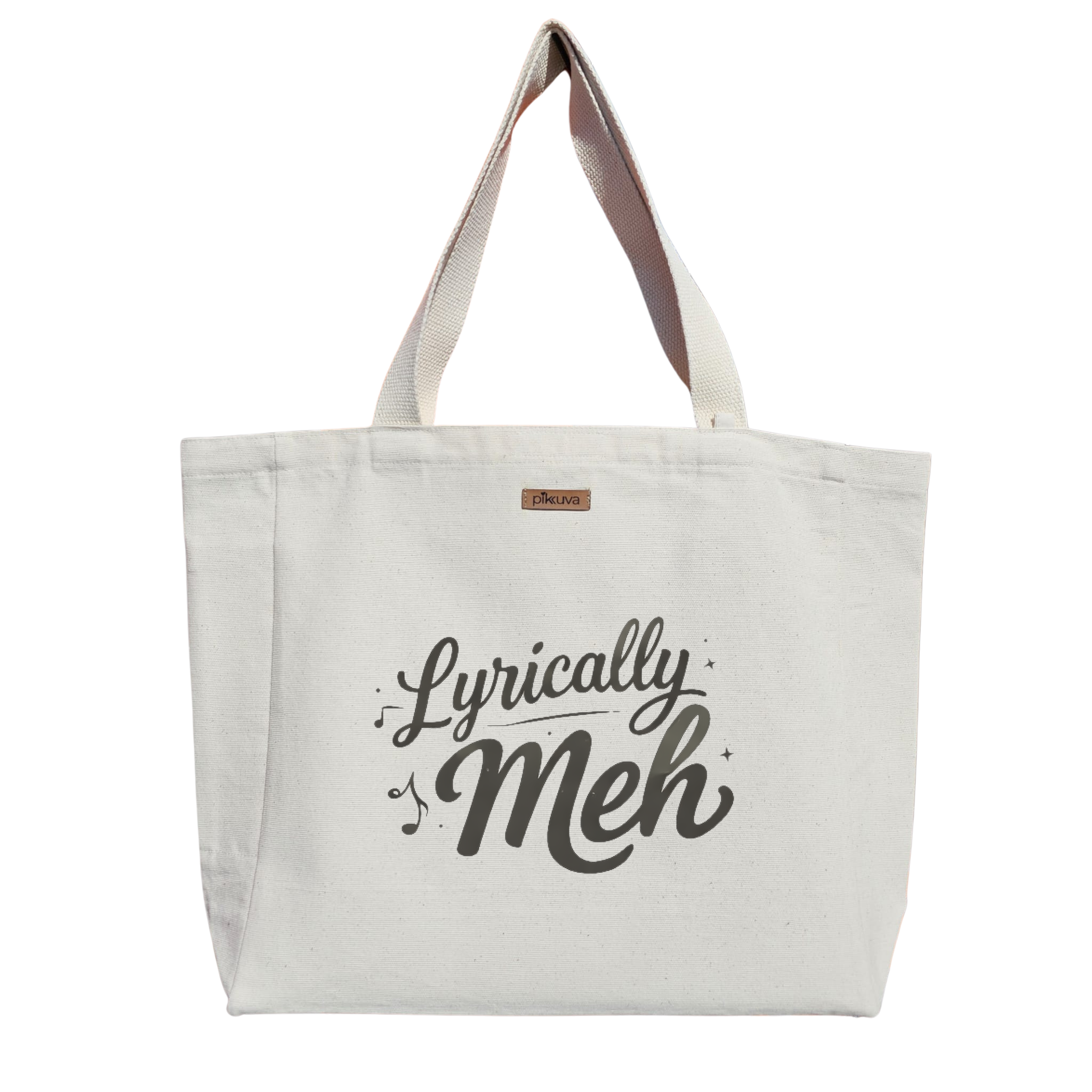 Natural Canvas Tote Bag, Natural Handle, White Velcro, Water Bottle Holder — 20x24