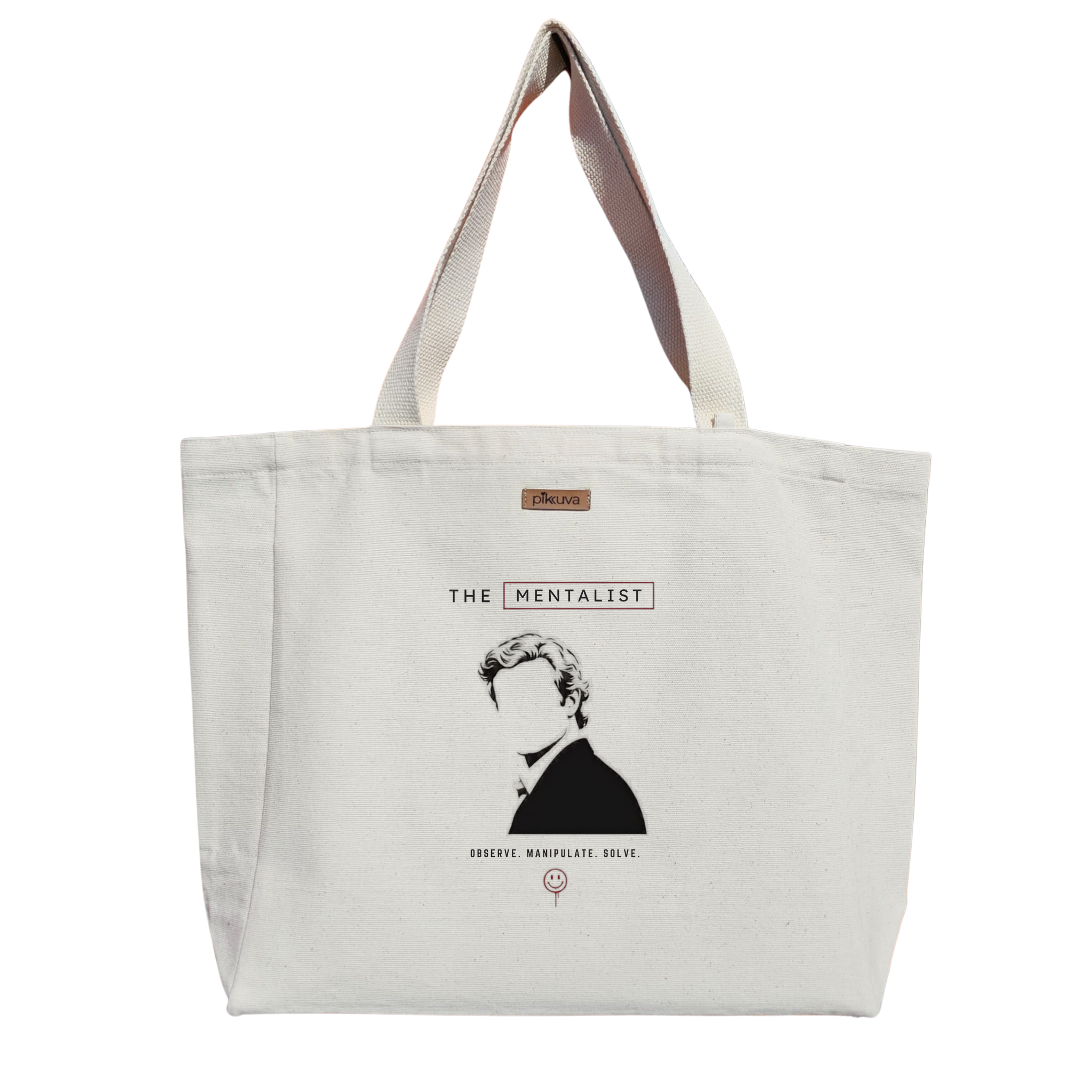 Natural Canvas Tote Bag, Natural Handle, White Velcro, Water Bottle Holder — 12x20