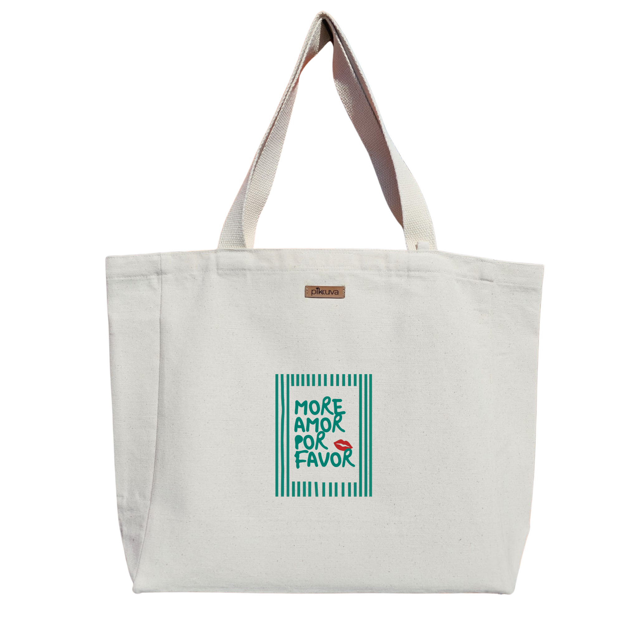 Natural Canvas Tote Bag, Natural Handle, White Velcro, Water Bottle Holder