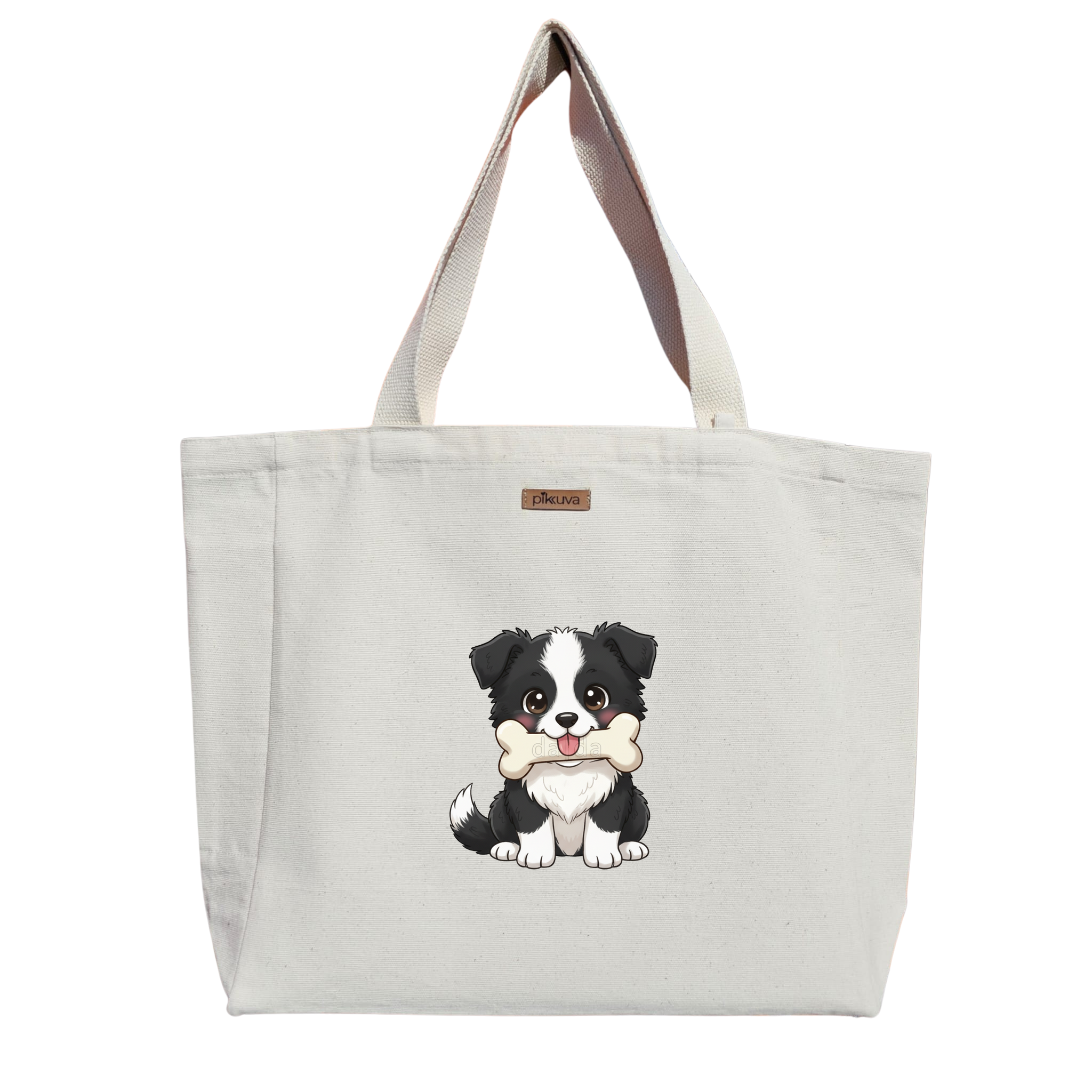 Natural Canvas Tote Bag, Natural Handle, White Velcro, Water Bottle Holder — 12x20