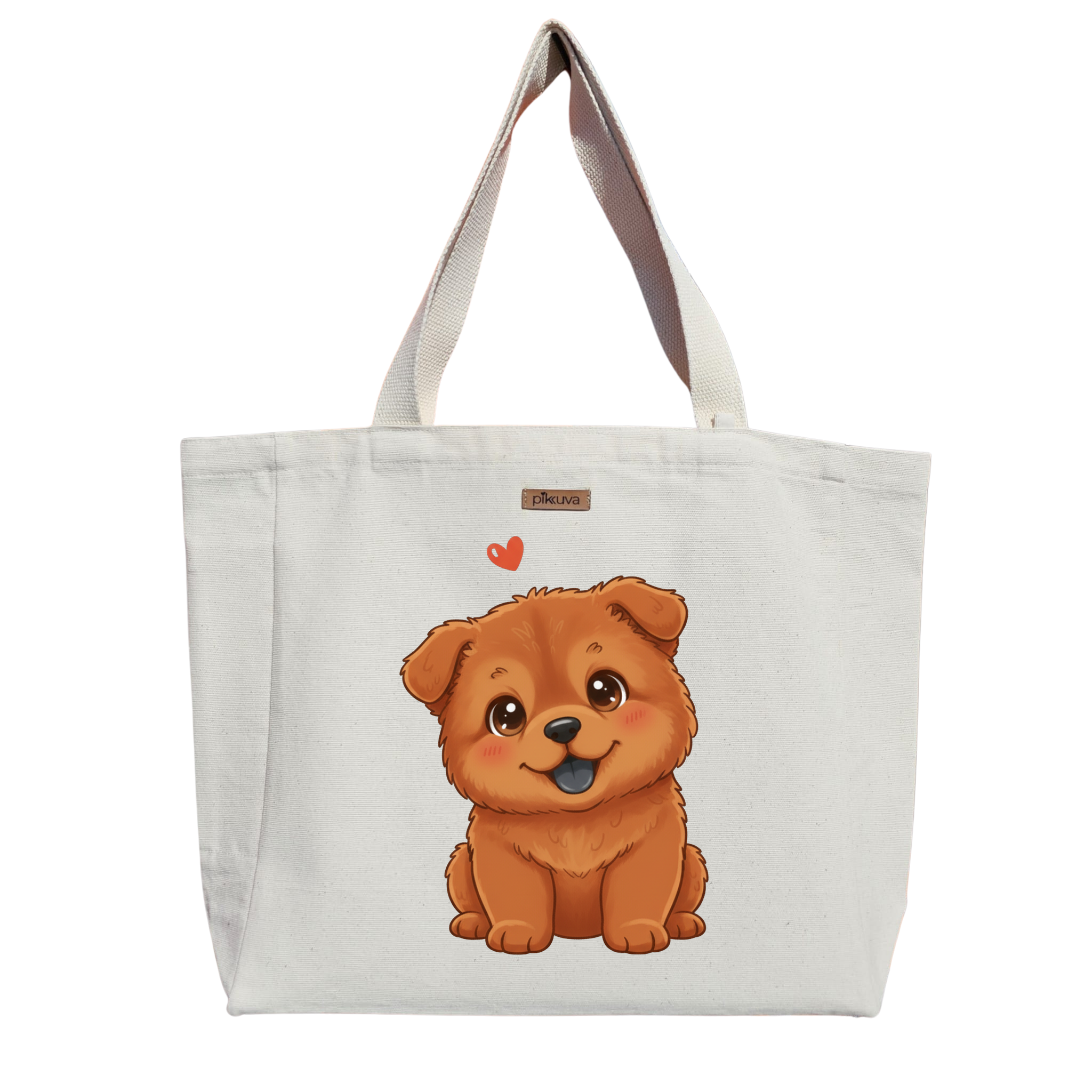 Sevimli Kahverengi Yavru Köpek Cute brown puppy Baskılı Naturel Kanvas Bez Çanta Sap Beyaz Cırt Cırtlı Suluk Tutuculu — 20x24