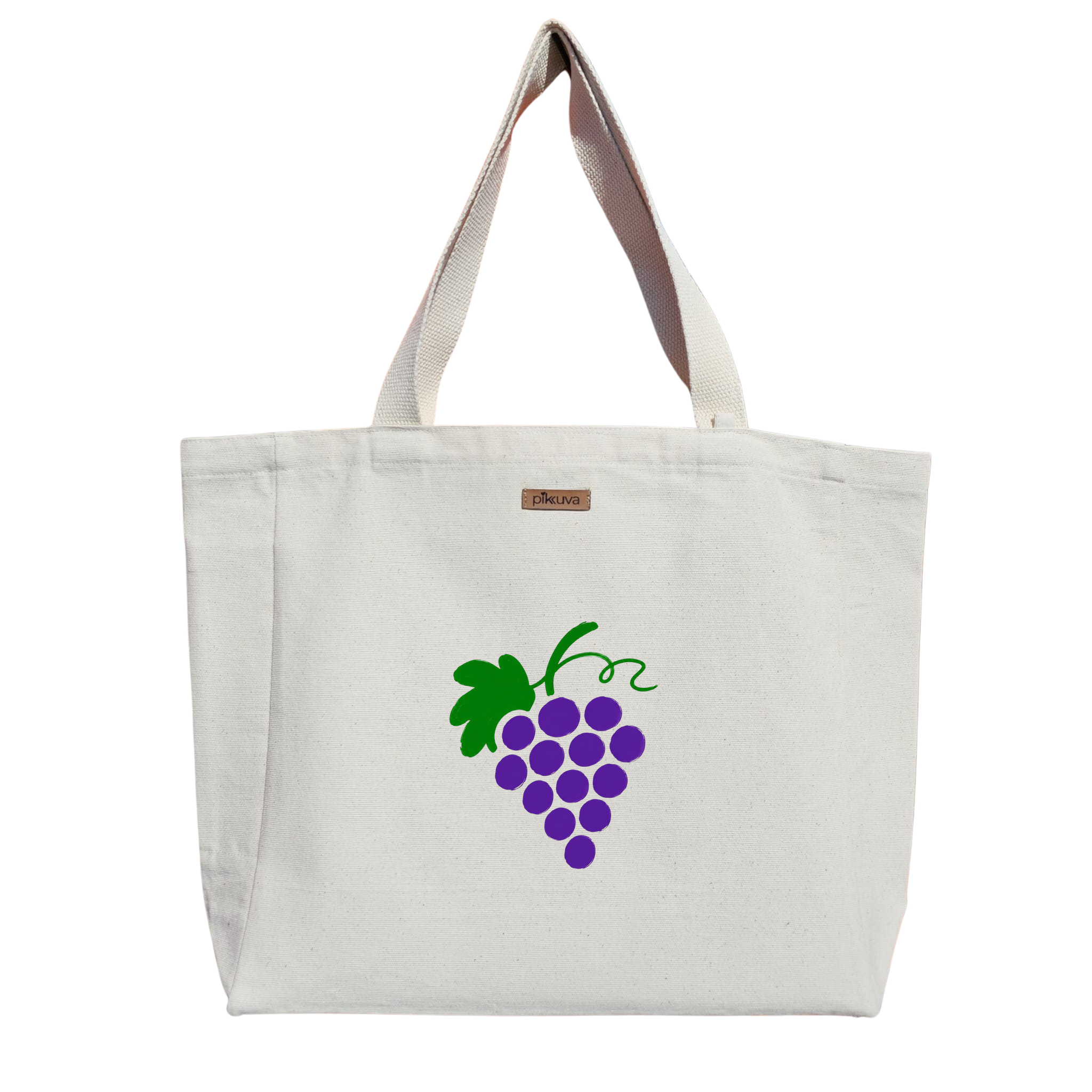 Natural Canvas Tote Bag, Natural Handle, White Velcro, Water Bottle Holder — 12x20