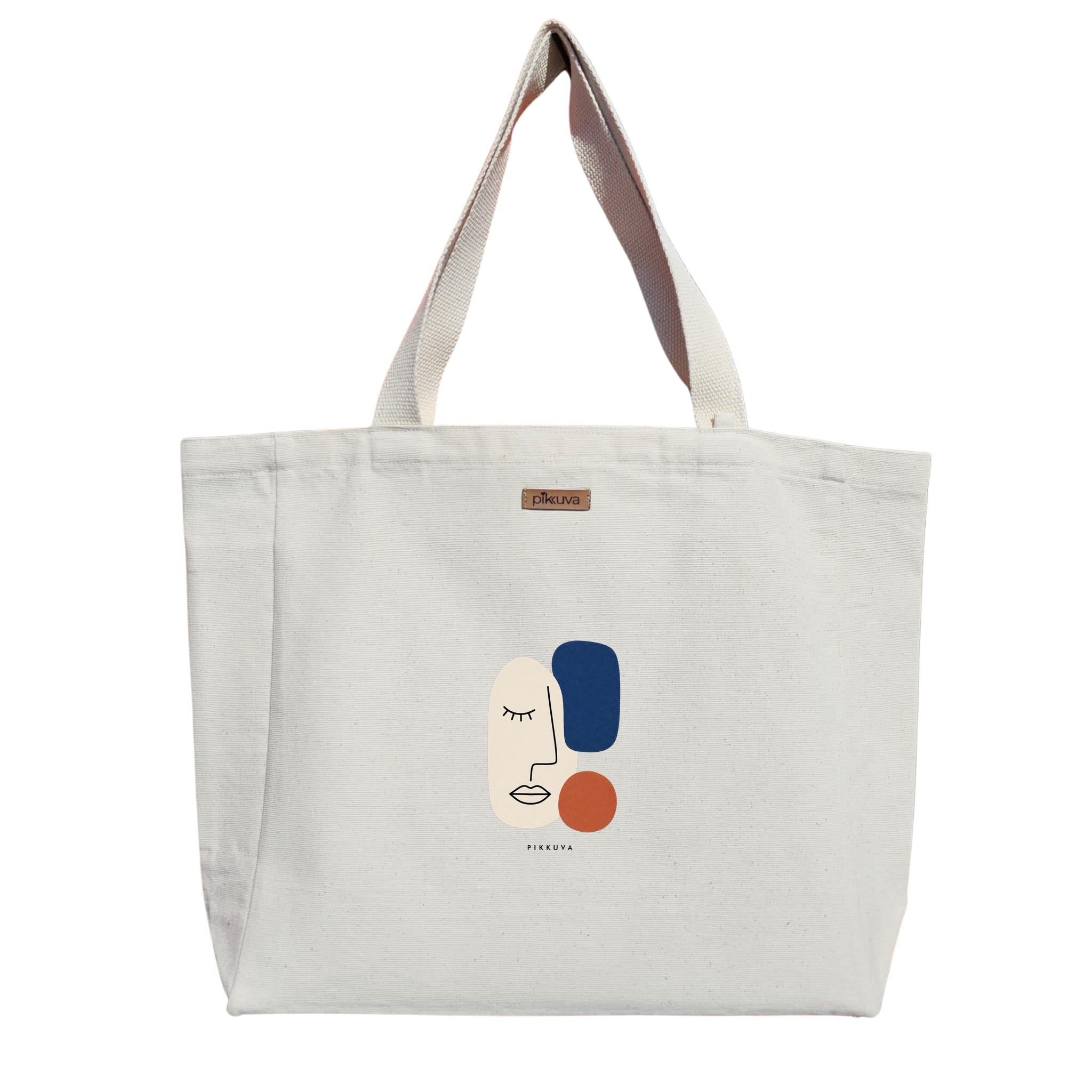 Natural Canvas Tote Bag, Natural Handle, White Velcro, Water Bottle Holder