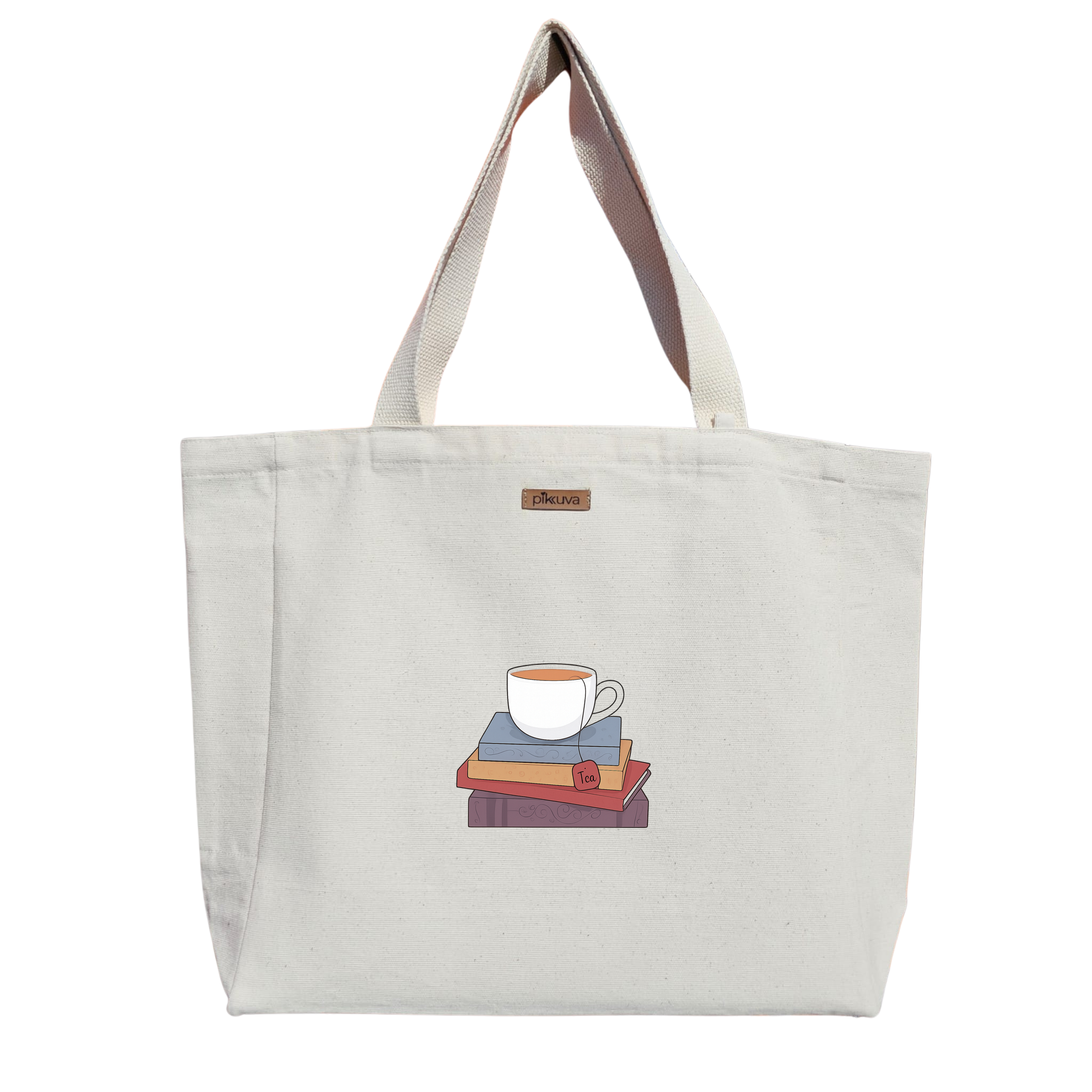 Natural Canvas Tote Bag, Natural Handle, White Velcro, Water Bottle Holder — 12x20