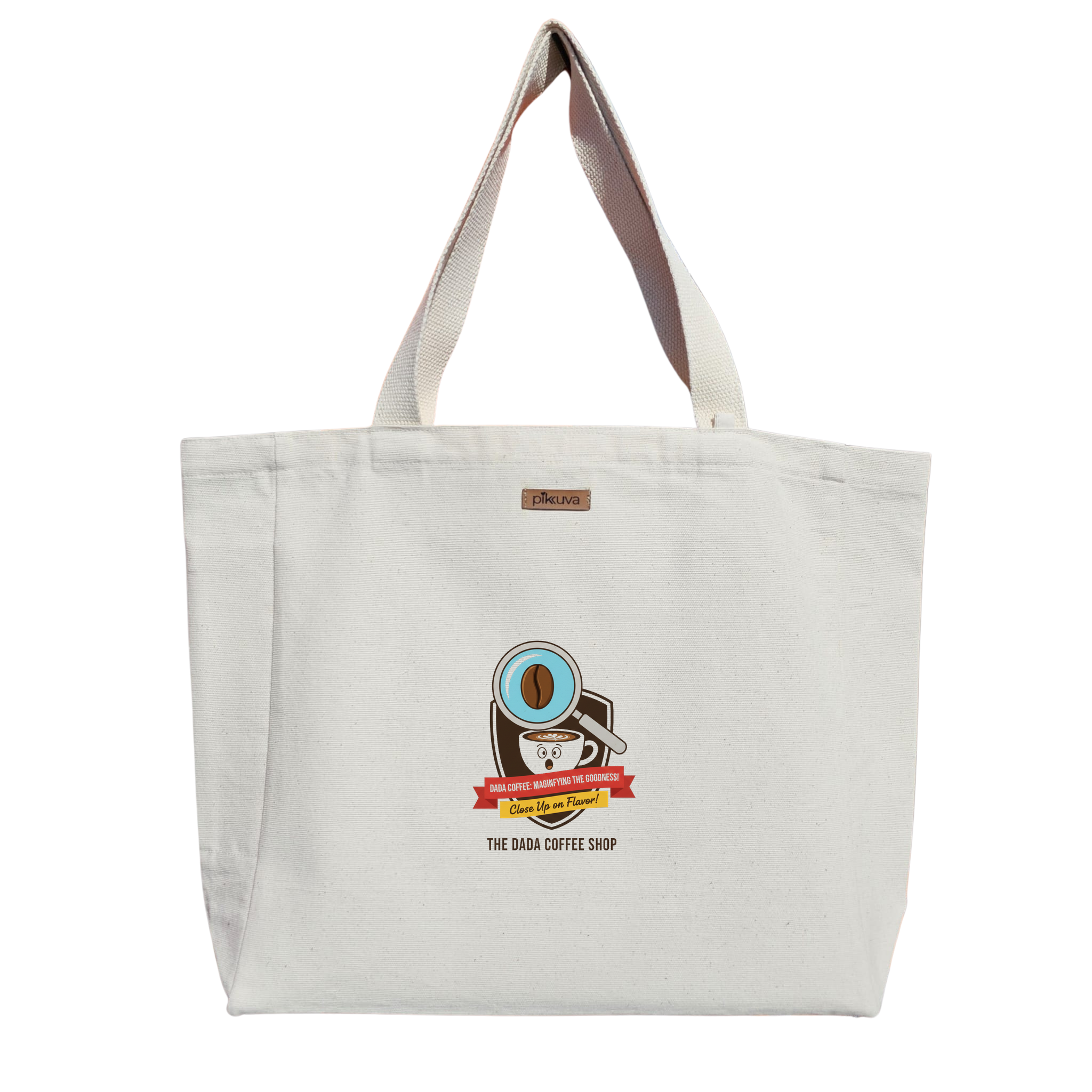 Natural Canvas Tote Bag, Natural Handle, White Velcro, Water Bottle Holder