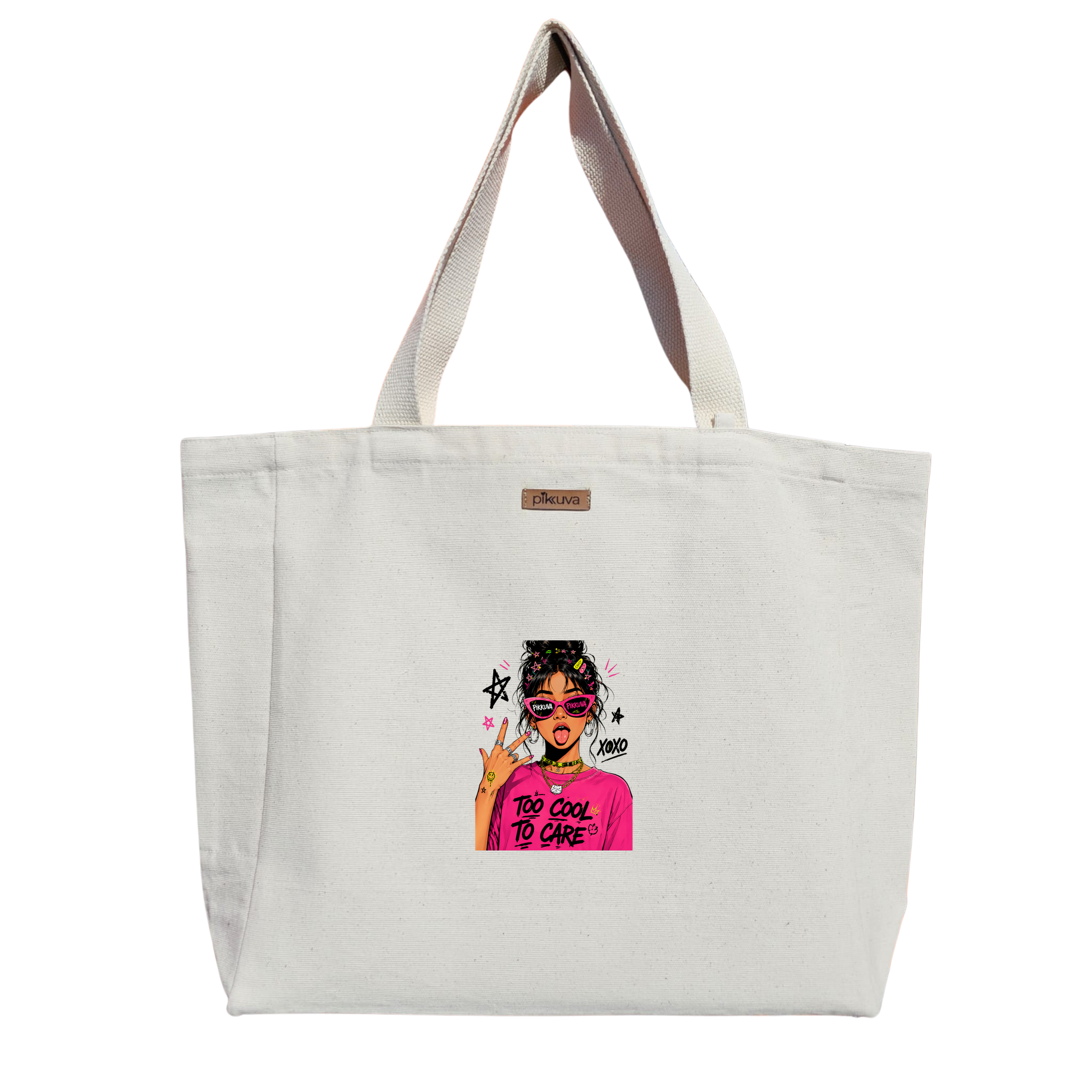 Natural Canvas Tote Bag, Natural Handle, White Velcro, Water Bottle Holder