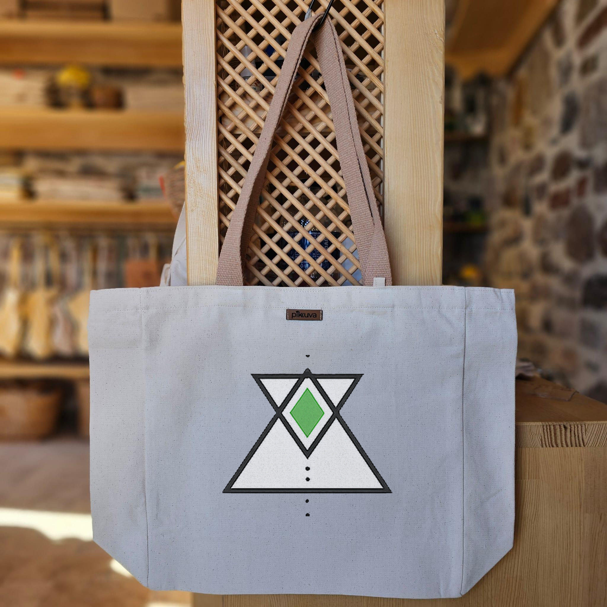 Natural Canvas Tote Bag, Light Brown Handles, White Velcro, Water Bottle Holder — 20x24