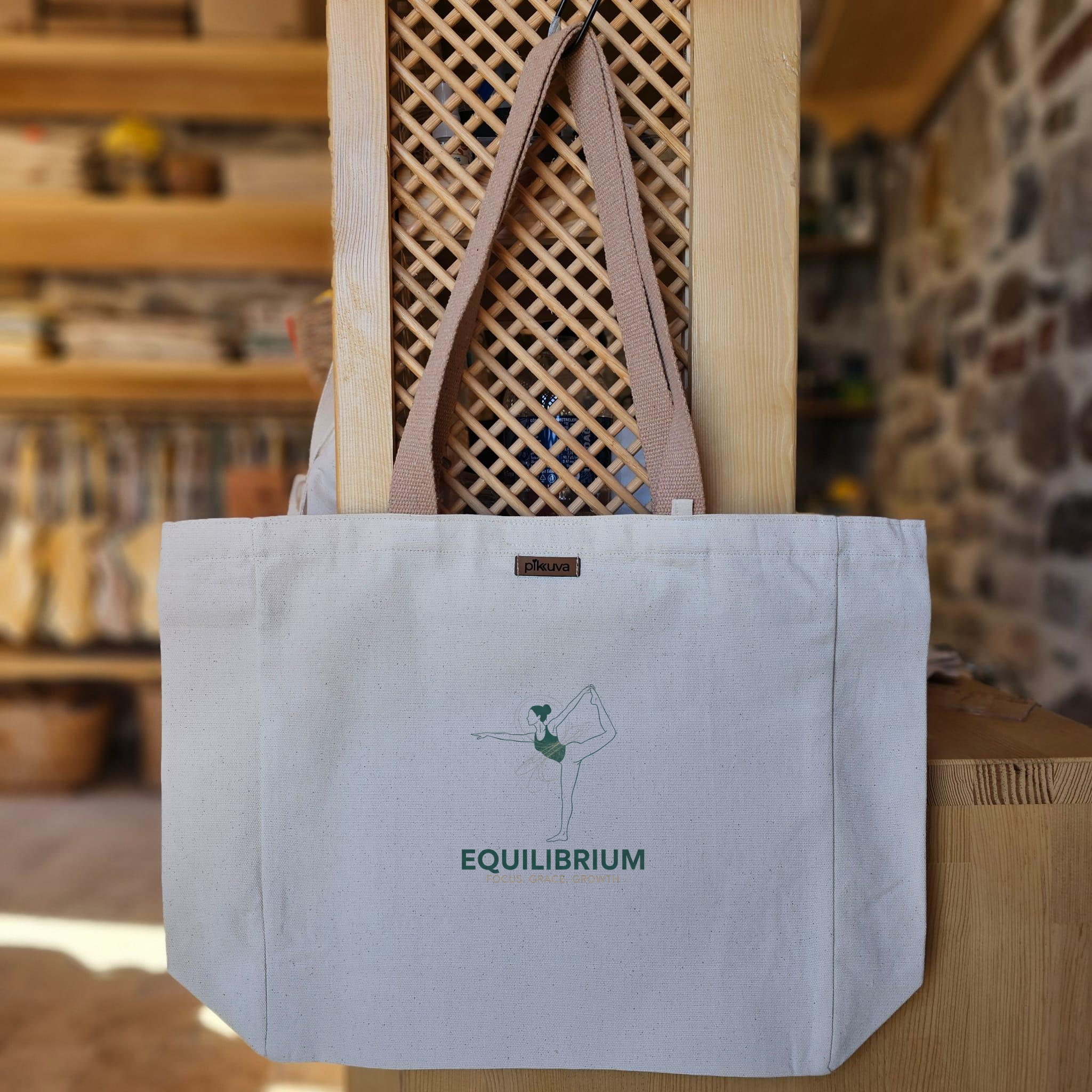 Natural Canvas Tote Bag, Light Brown Handles, White Velcro, Water Bottle Holder — 12x20