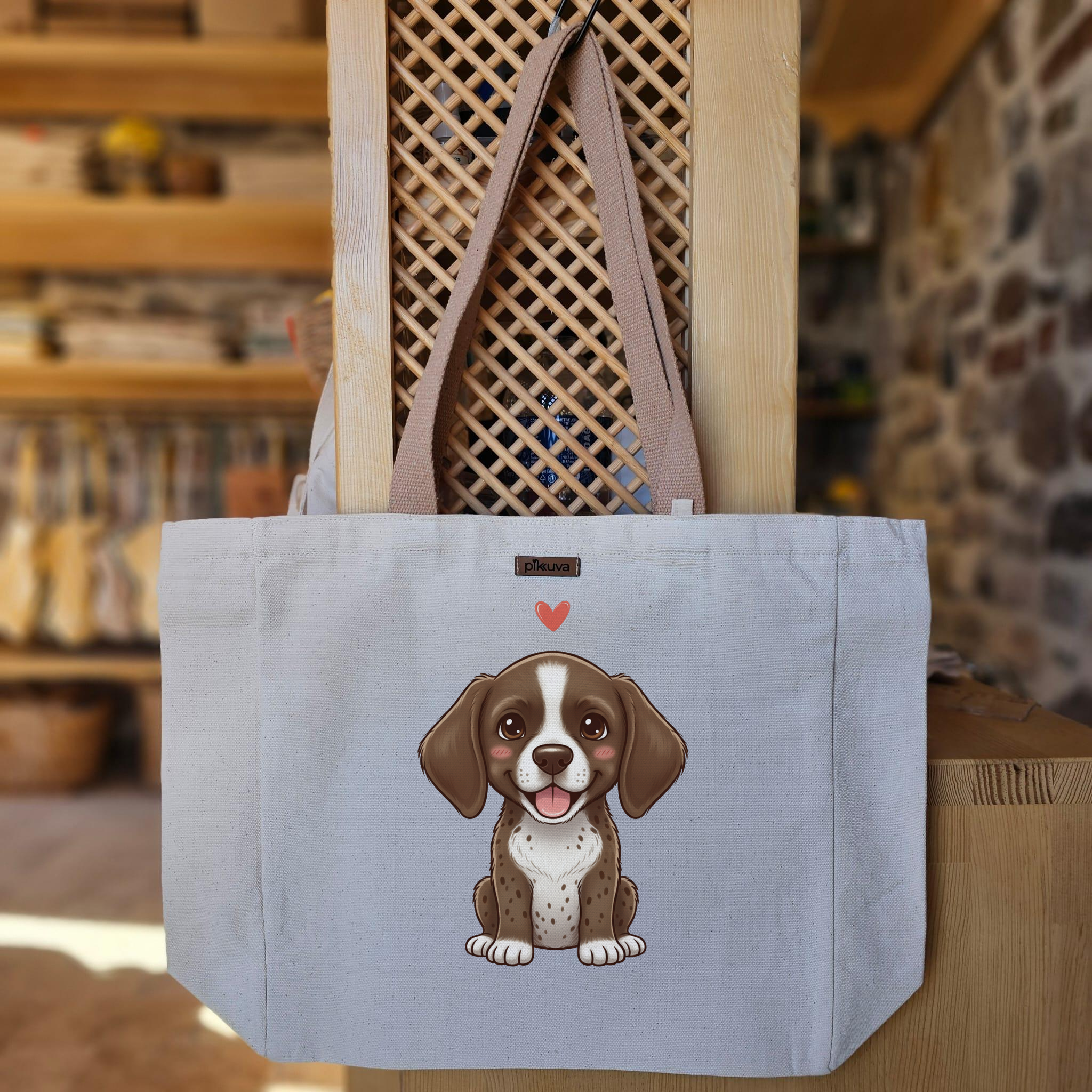 Natural Canvas Tote Bag, Light Brown Handles, White Velcro, Water Bottle Holder — 20x24