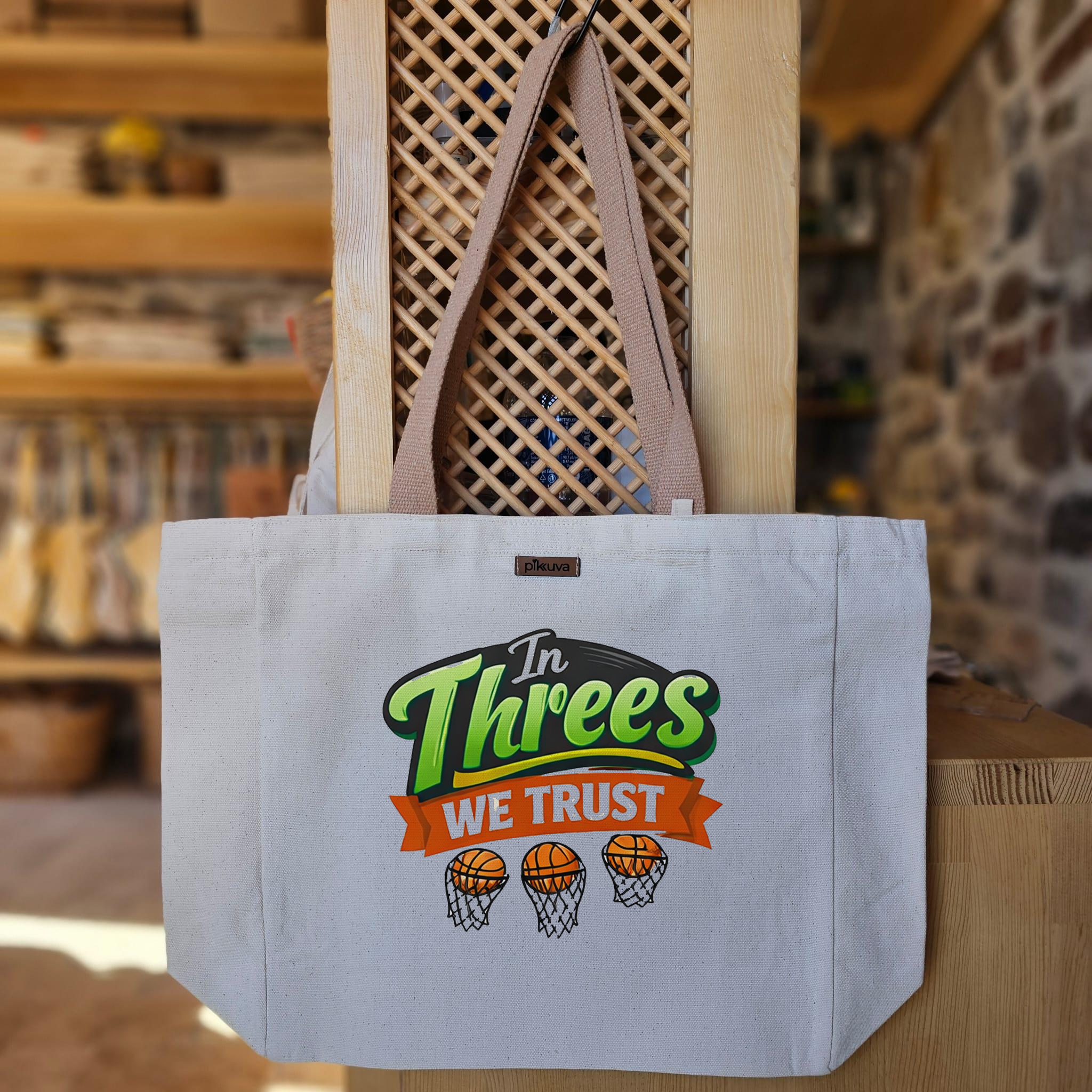 Natural Canvas Tote Bag, Light Brown Handles, White Velcro, Water Bottle Holder — 24x20