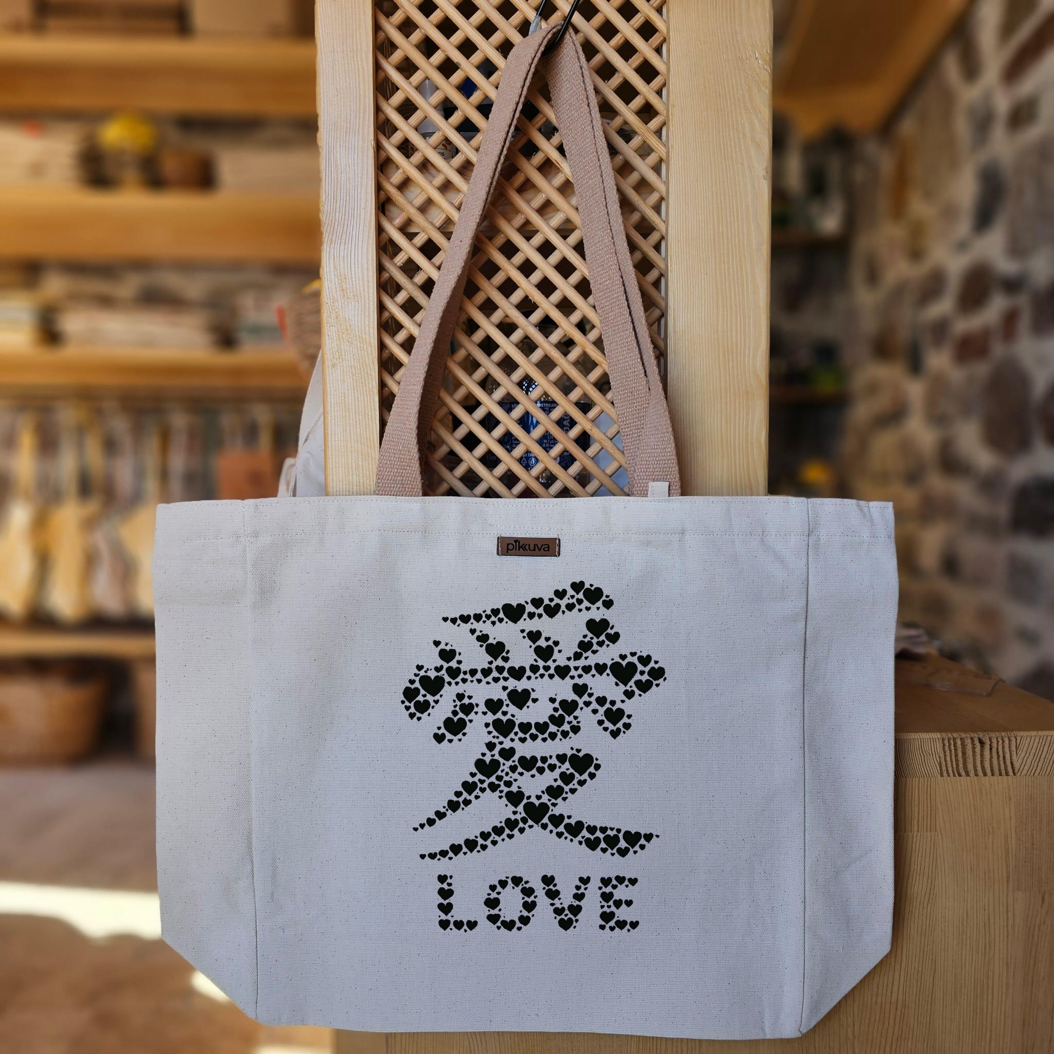 Natural Canvas Tote Bag, Light Brown Handles, White Velcro, Water Bottle Holder — 20x24