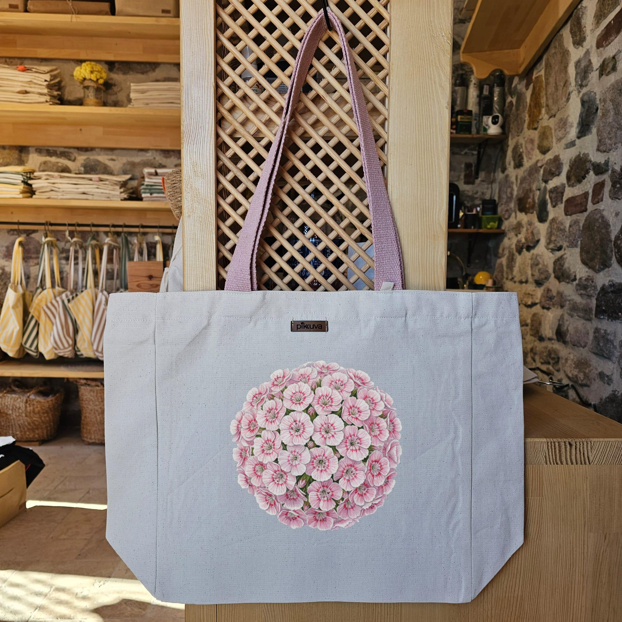 Natural Canvas Tote Bag, Powder Handle, White Velcro, Water Bottle Holder — 20x24