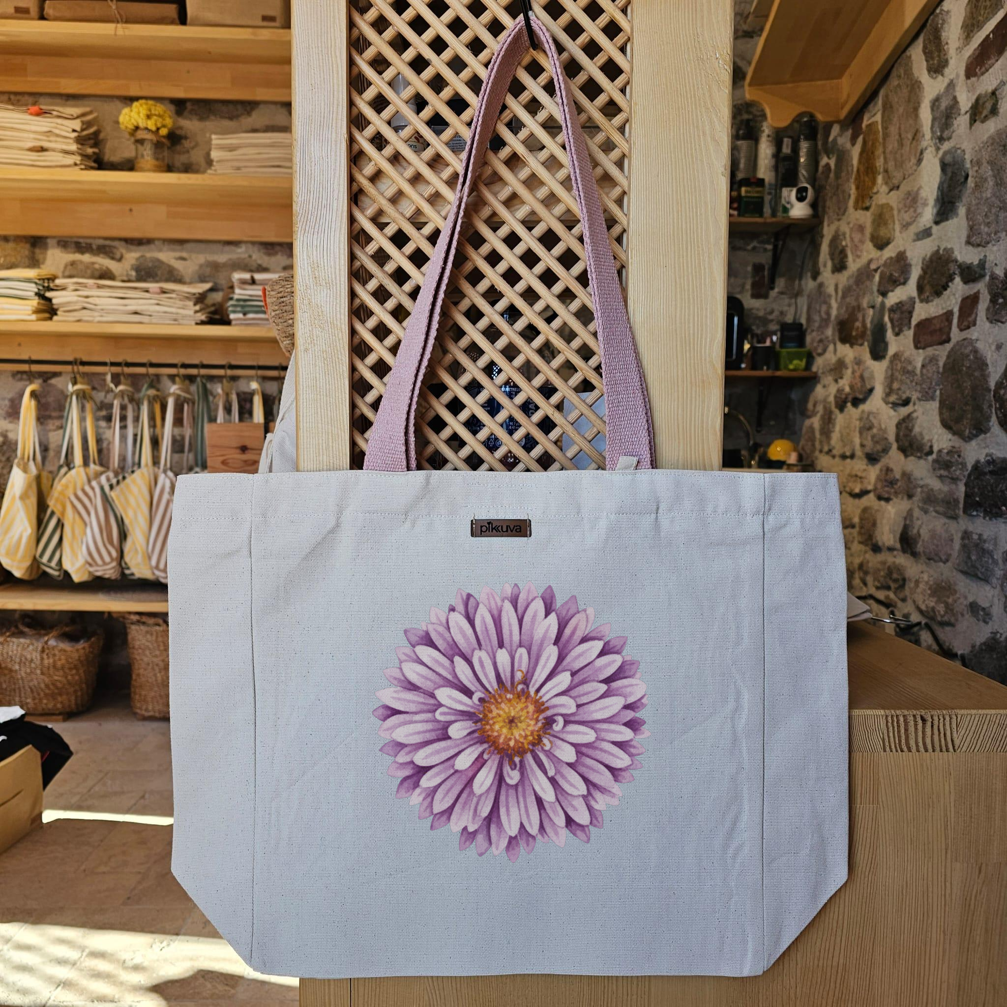 Natural Canvas Tote Bag, Powder Handle, White Velcro, Water Bottle Holder — 20x24